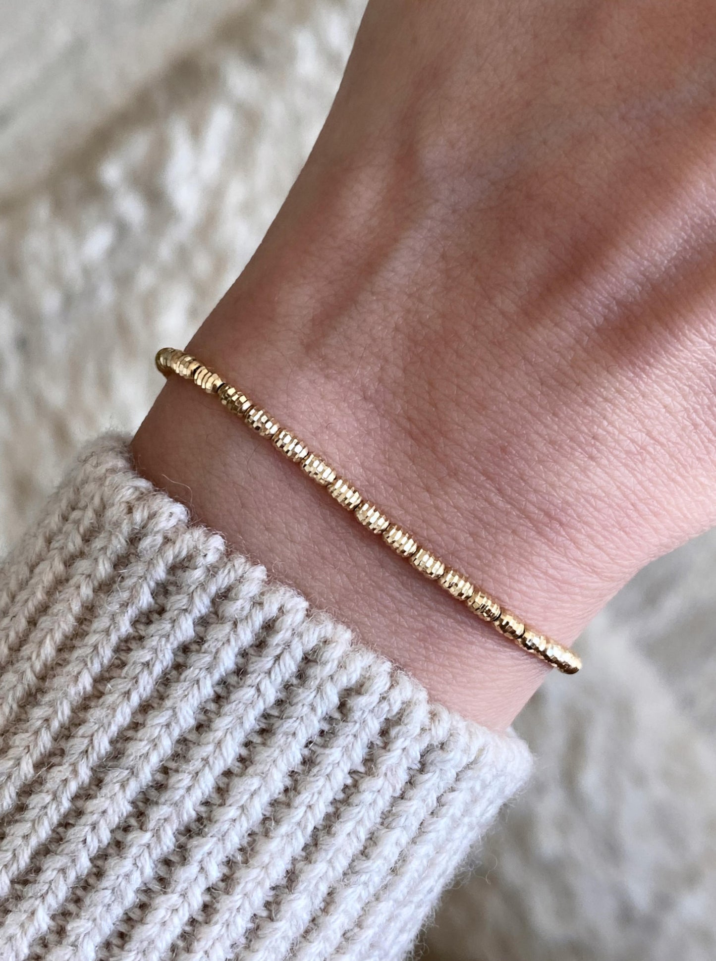 14k Beaded Diamond Cut Bracelet