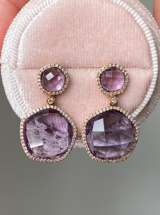 Double Rose Cut Amethyst Earrings