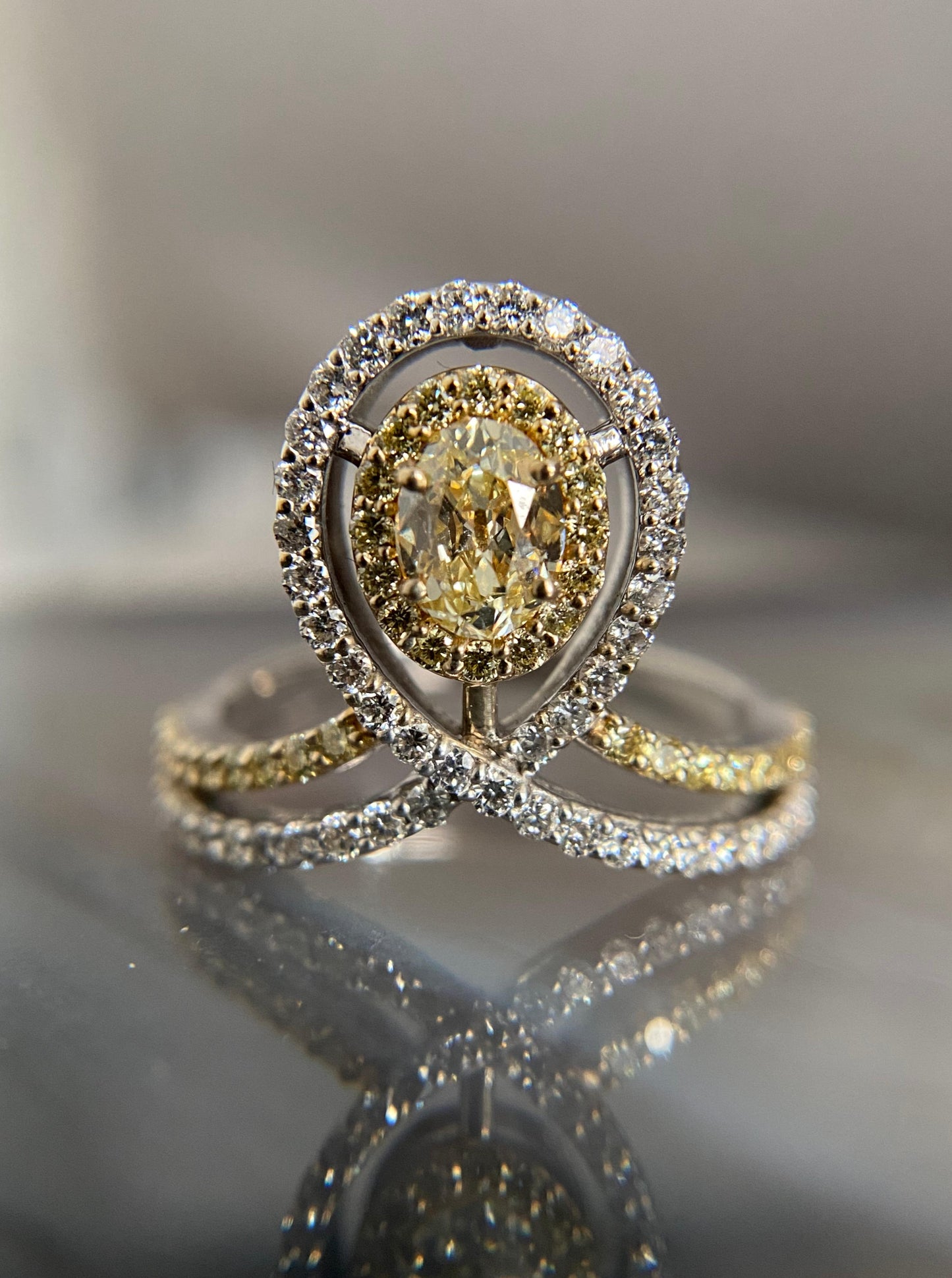 Fancy Yellow and White Diamond Halo Ring