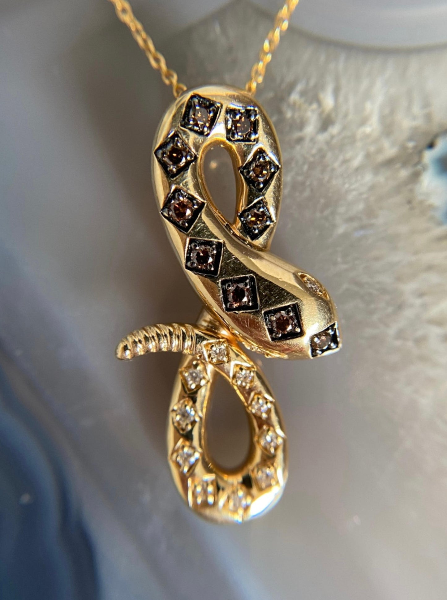 Snake Pendant with Chocolate & White Diamonds