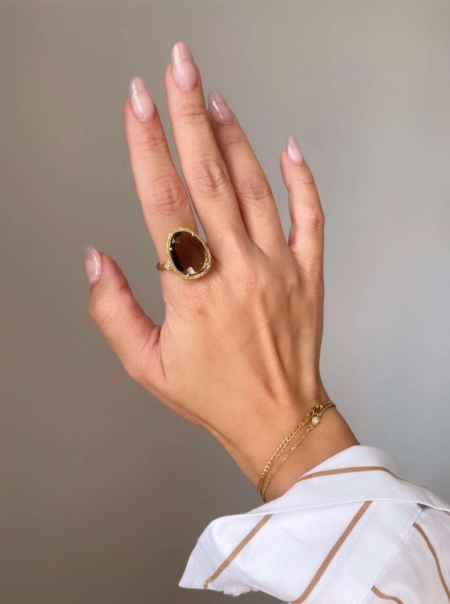 Smokey Quartz Texture Bezel Ring