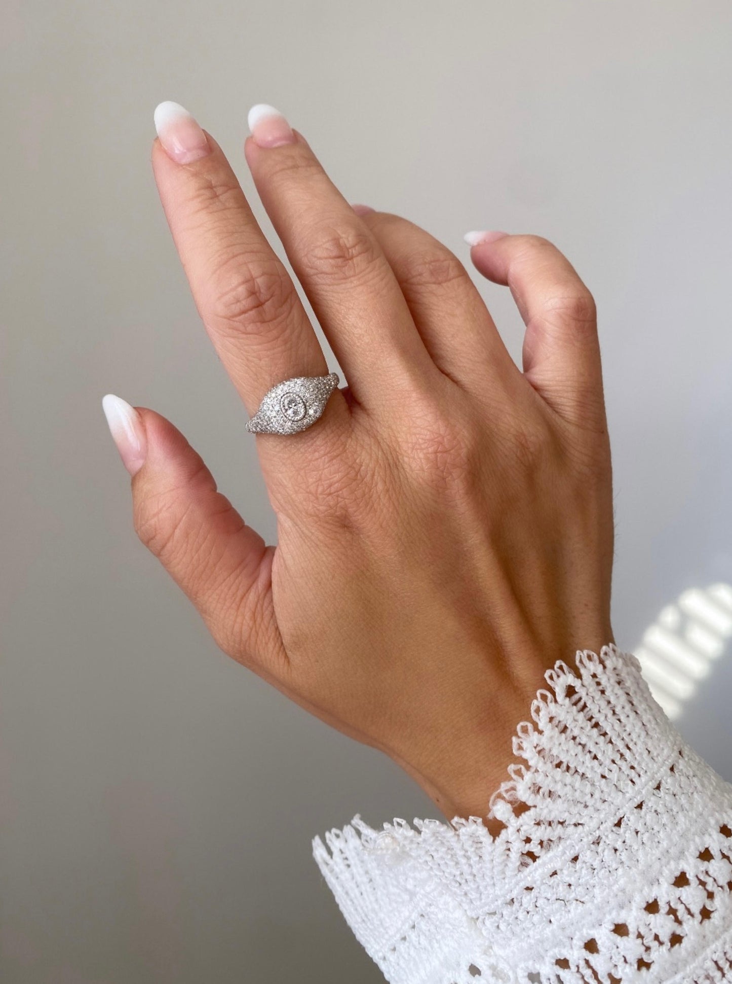 White Gold Diamond Cluster Puffy Signet Ring