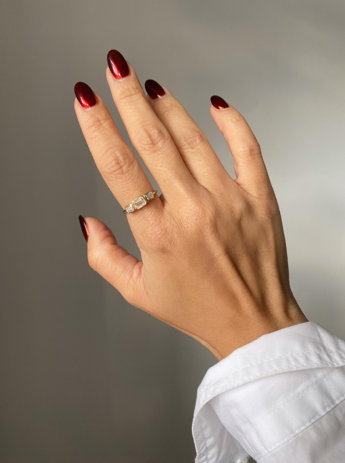 East West Emerald Cut Diamond Ring