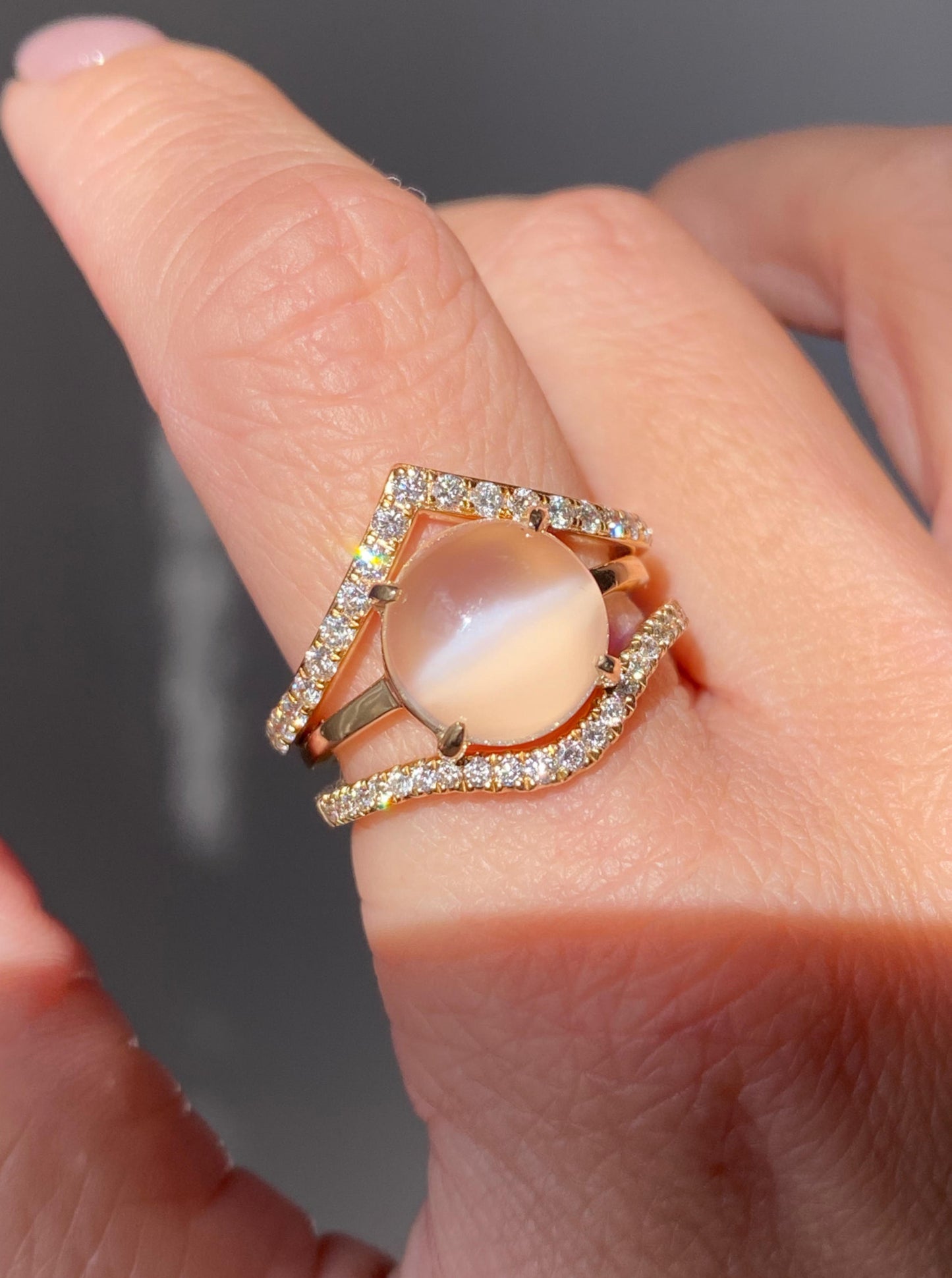 White Moonstone Cat Eye Ring