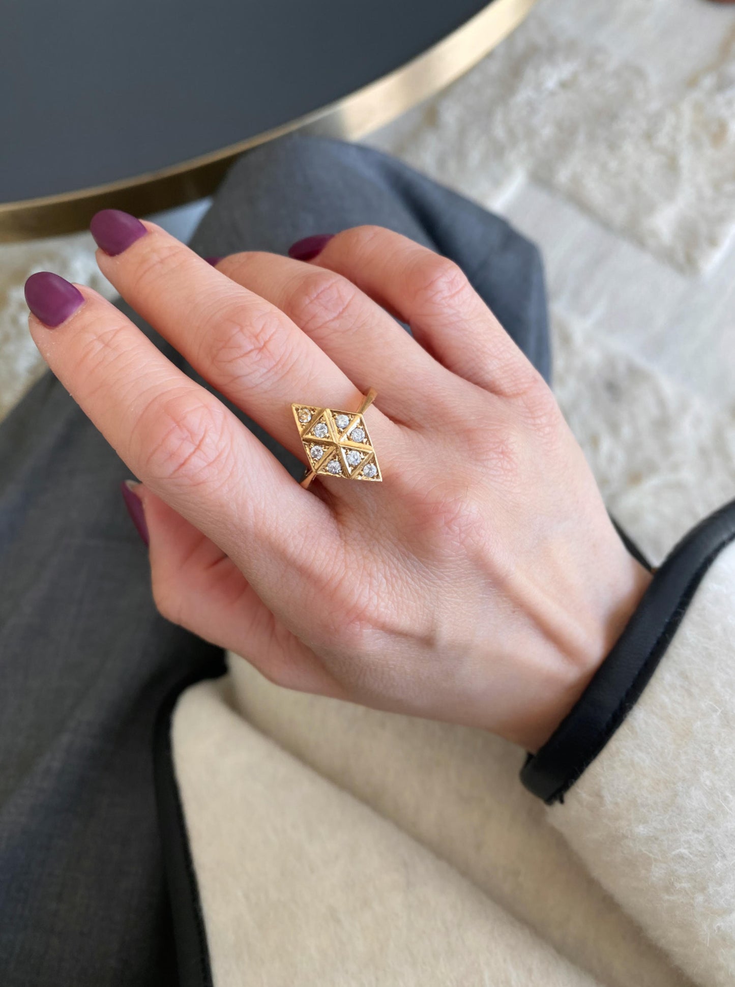 Vintage Celestial Triangle Pattern Diamond Ring