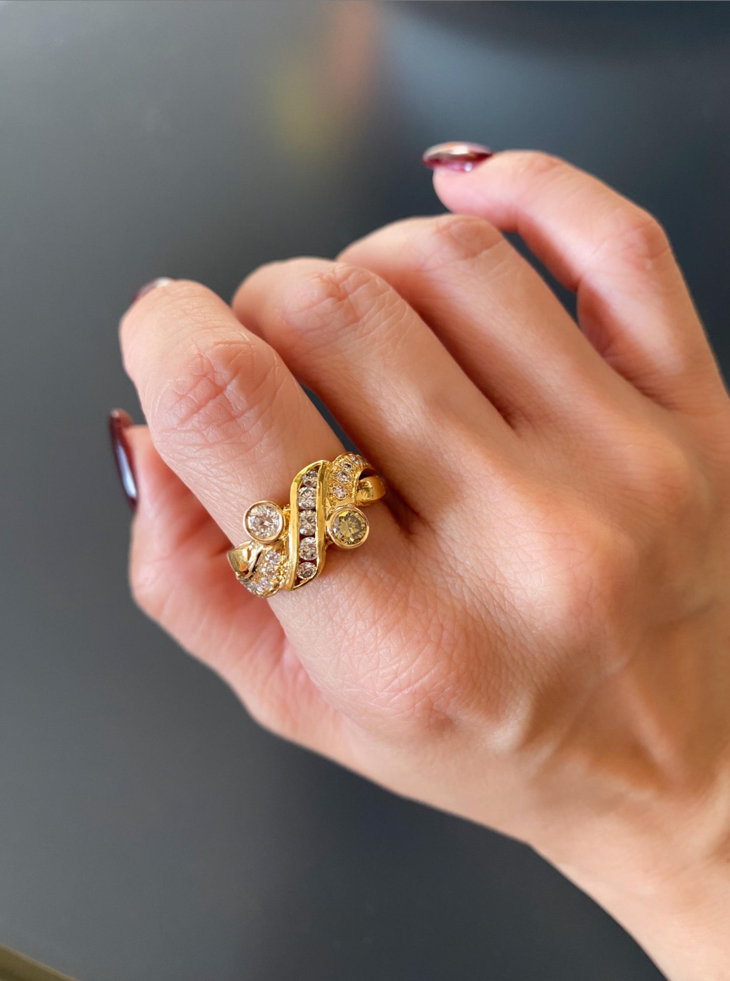 Vintage Green & White Diamond Ring