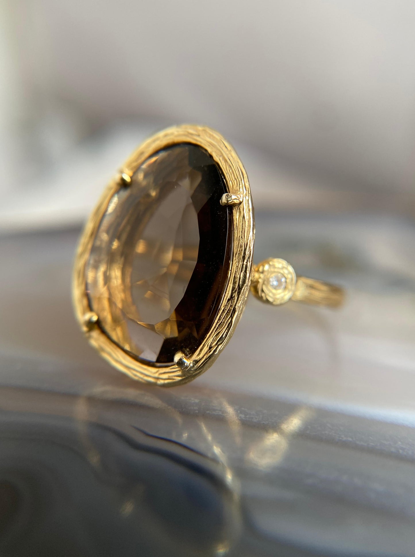 Smokey Quartz Texture Bezel Ring