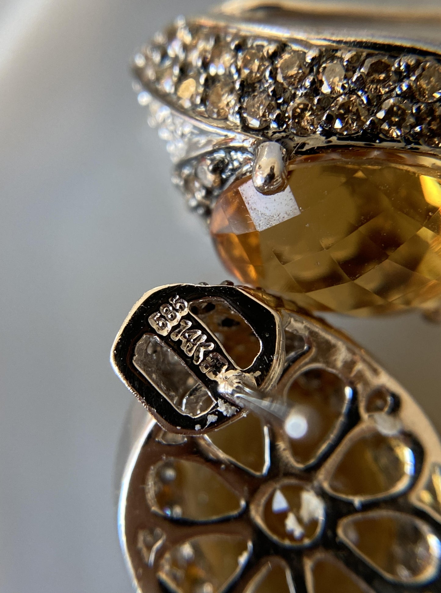 Vintage Citrine Earrings With Brown Diamond