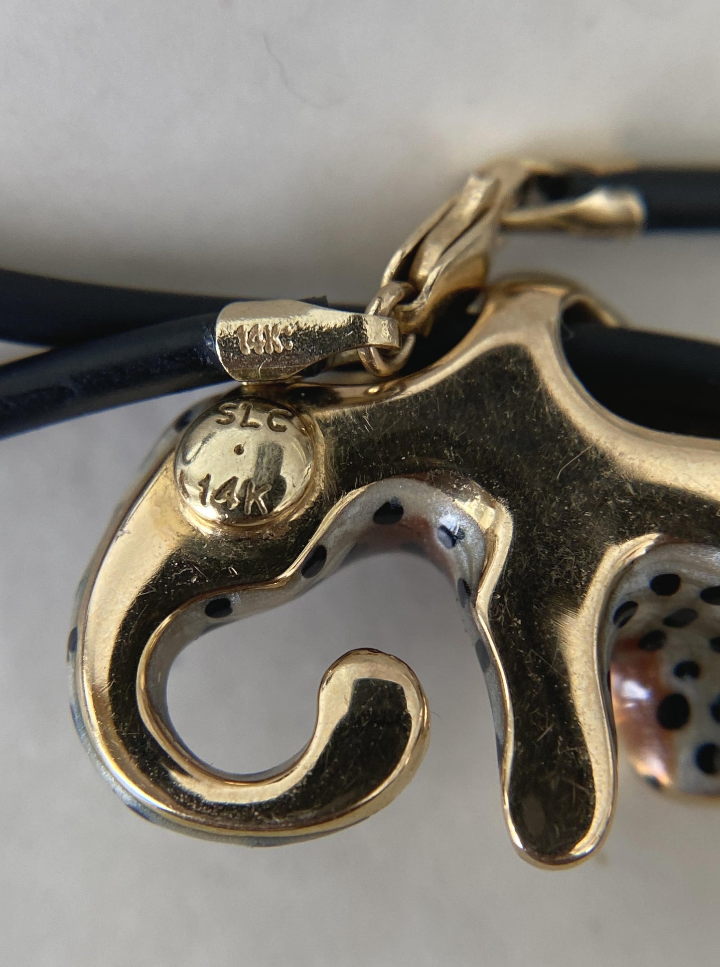 Vintage 14K Enamel Panther Charm Necklace