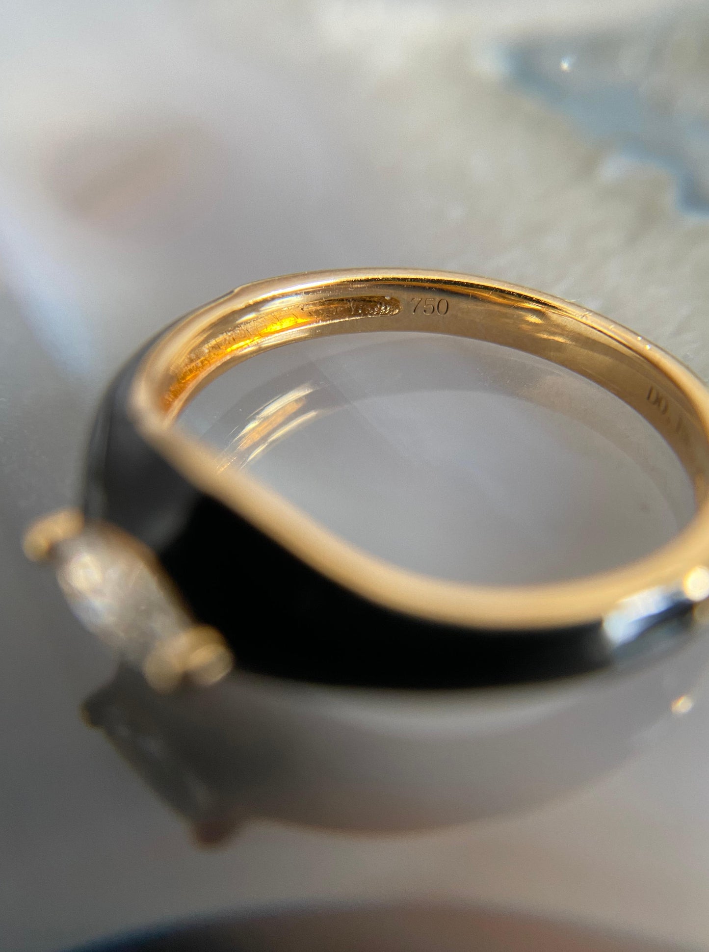 East West Marquise Diamond with Black Enamel Ring