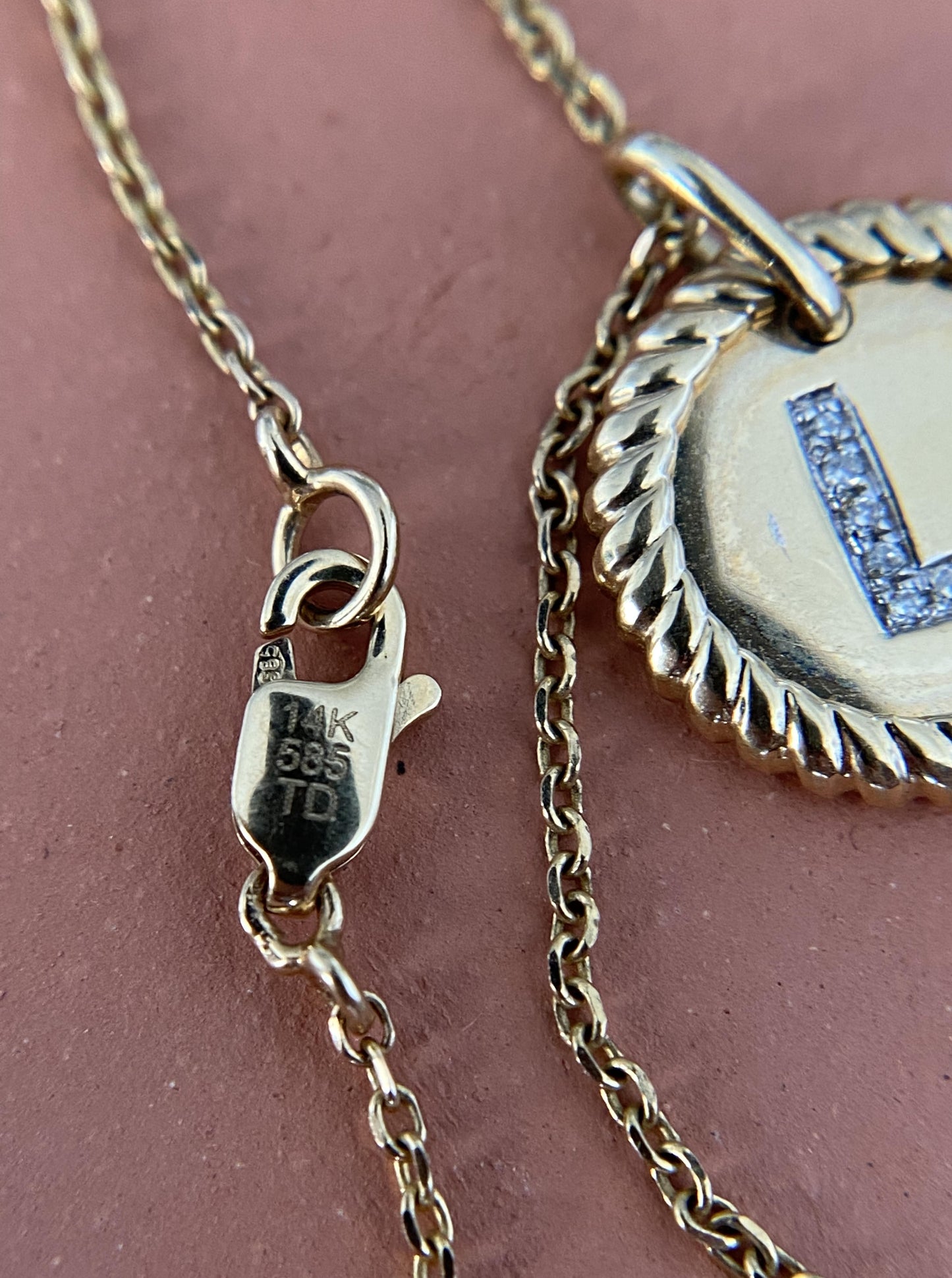 Diamond "L" Token Charm Necklace