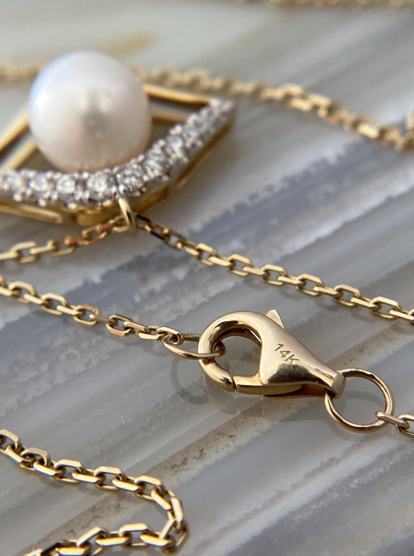 Pearl Evil Eye Diamond Necklace