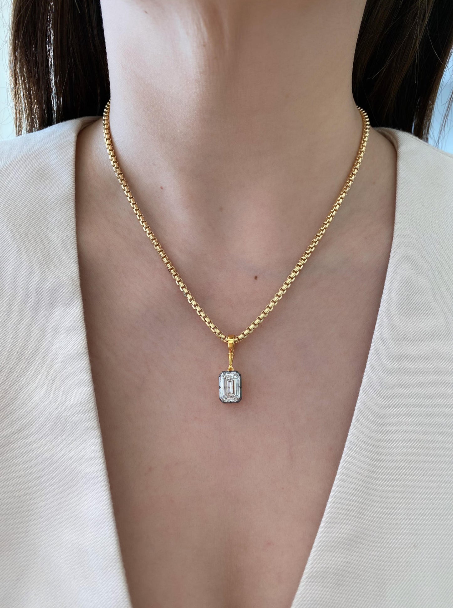 Emerald Cut Lab Diamond Charm