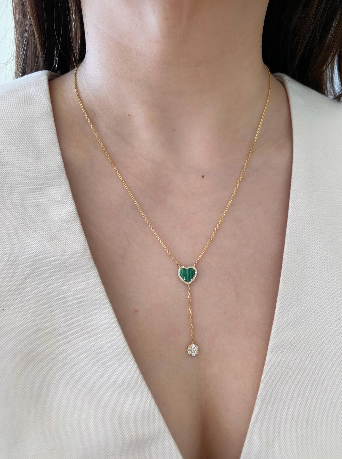 Malachite Heart Lariat Necklace