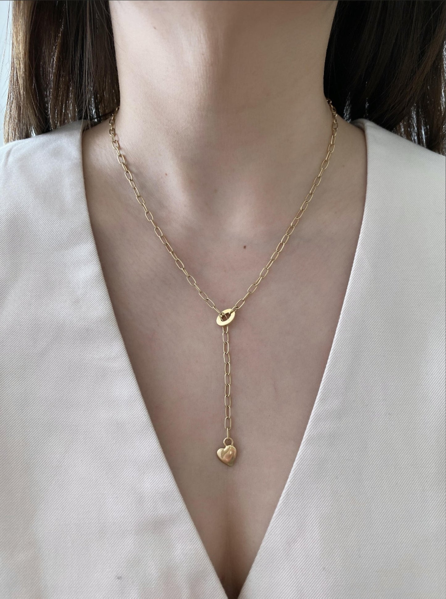 Solid Heart Lariat Necklace