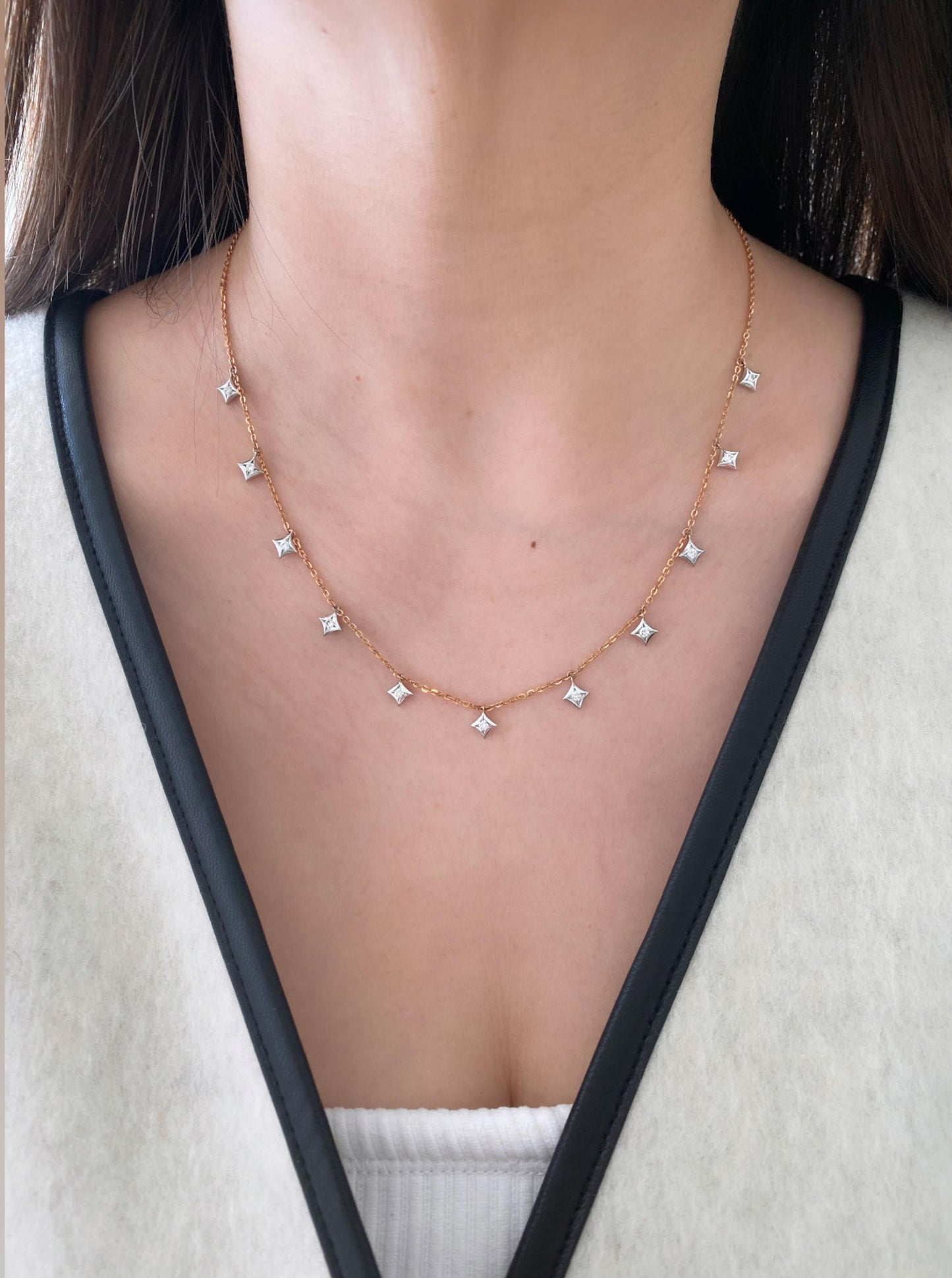 Celestial Drop Diamond Star Necklace (Rose Gold)