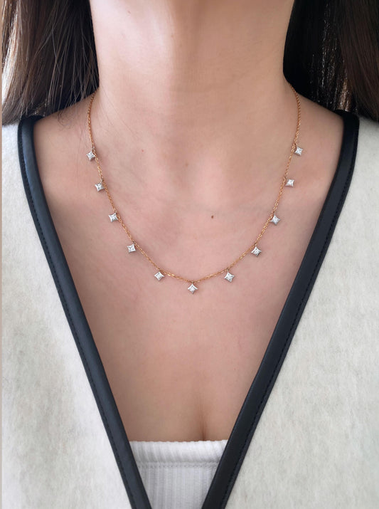 Celestial Drop Diamond Star Necklace (Rose Gold)