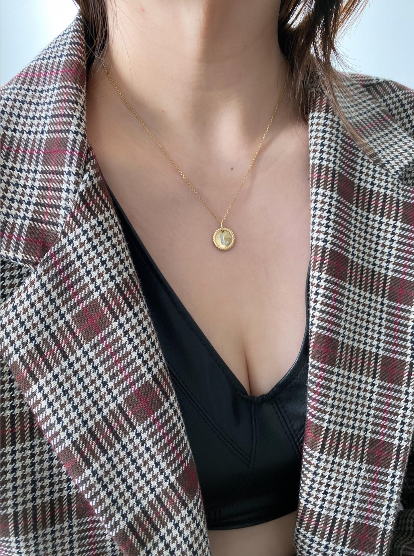 Diamond "L" Token Charm Necklace