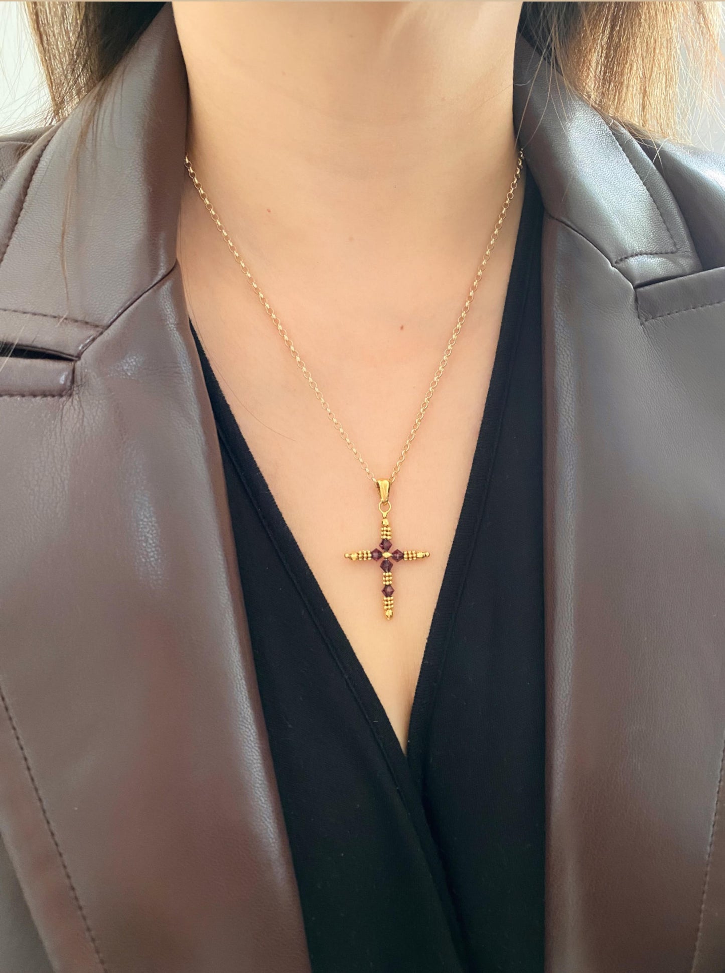 14K beaded Cross Pendant