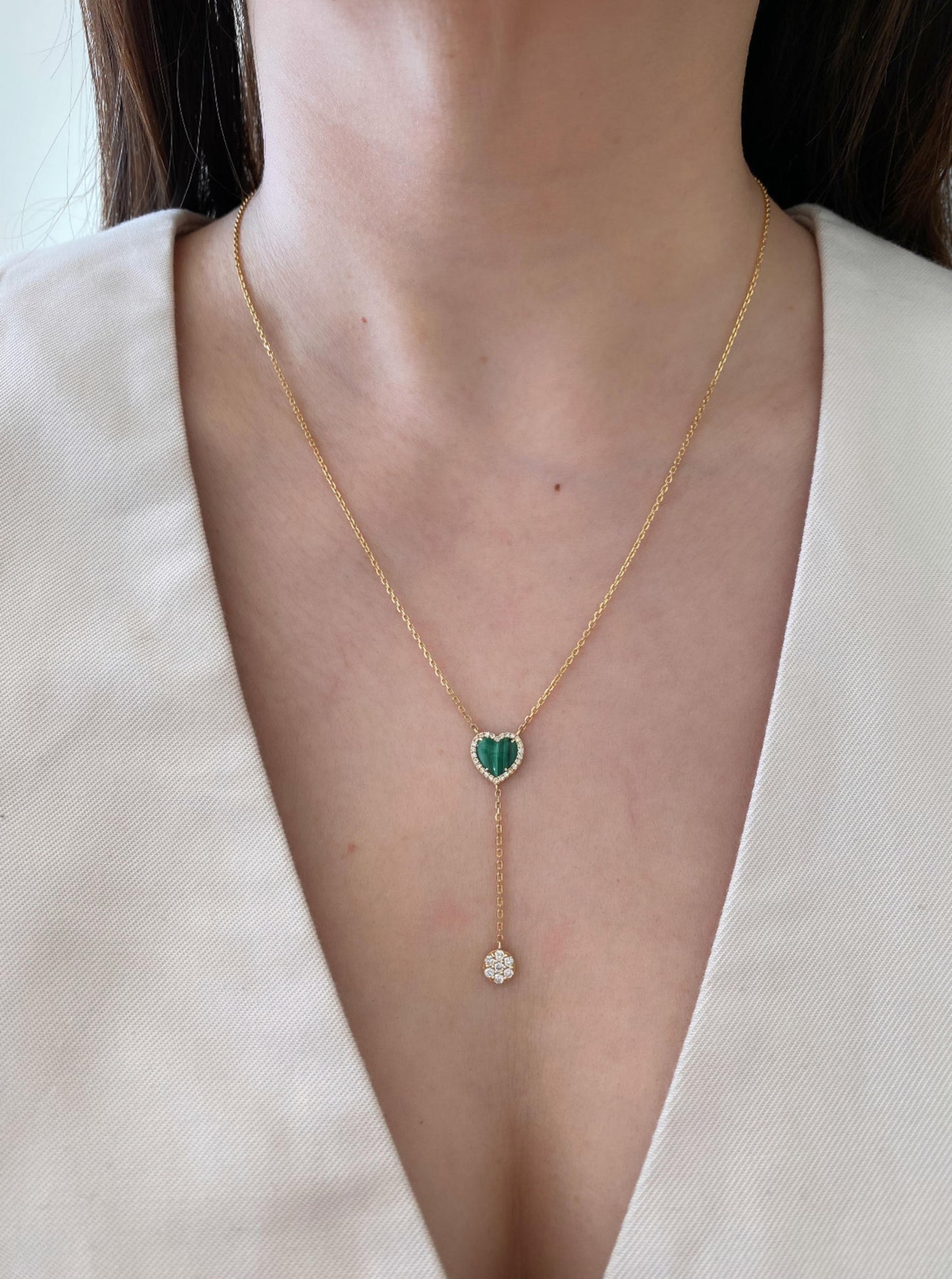 Malachite Heart Lariat Necklace