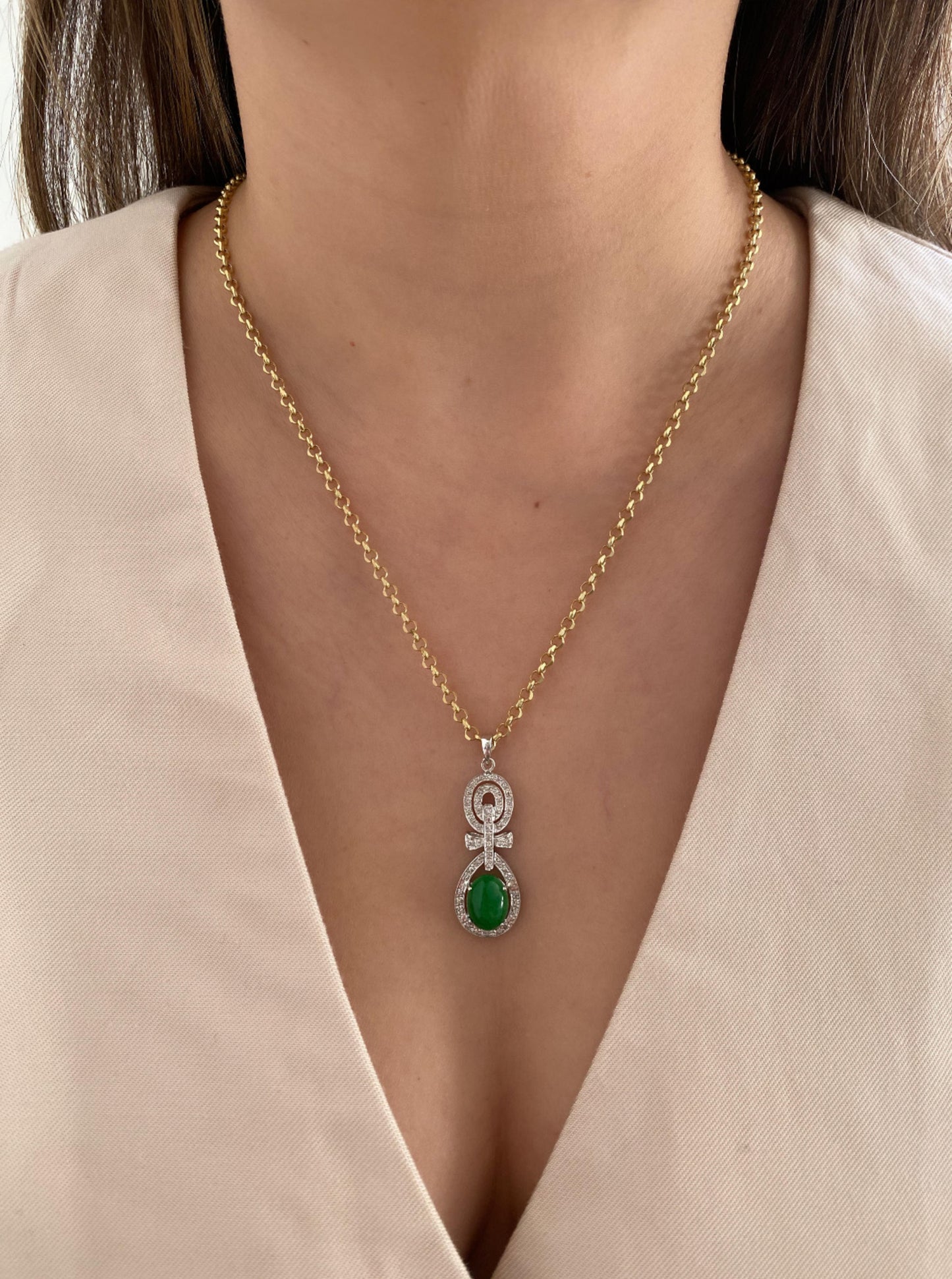 Estate Diamond & Jade Pendant