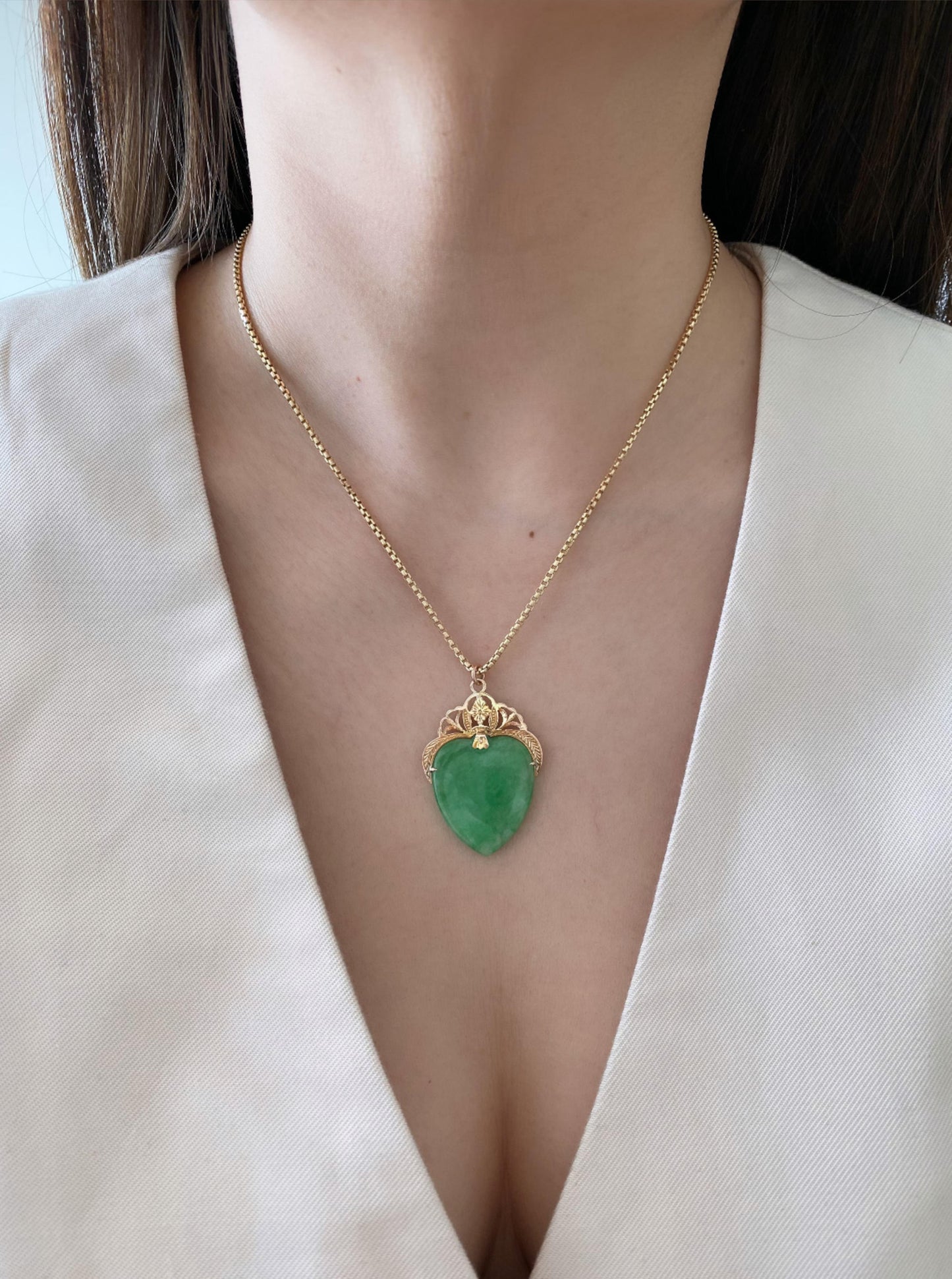 Jade Heart Pendant with Crown Setting