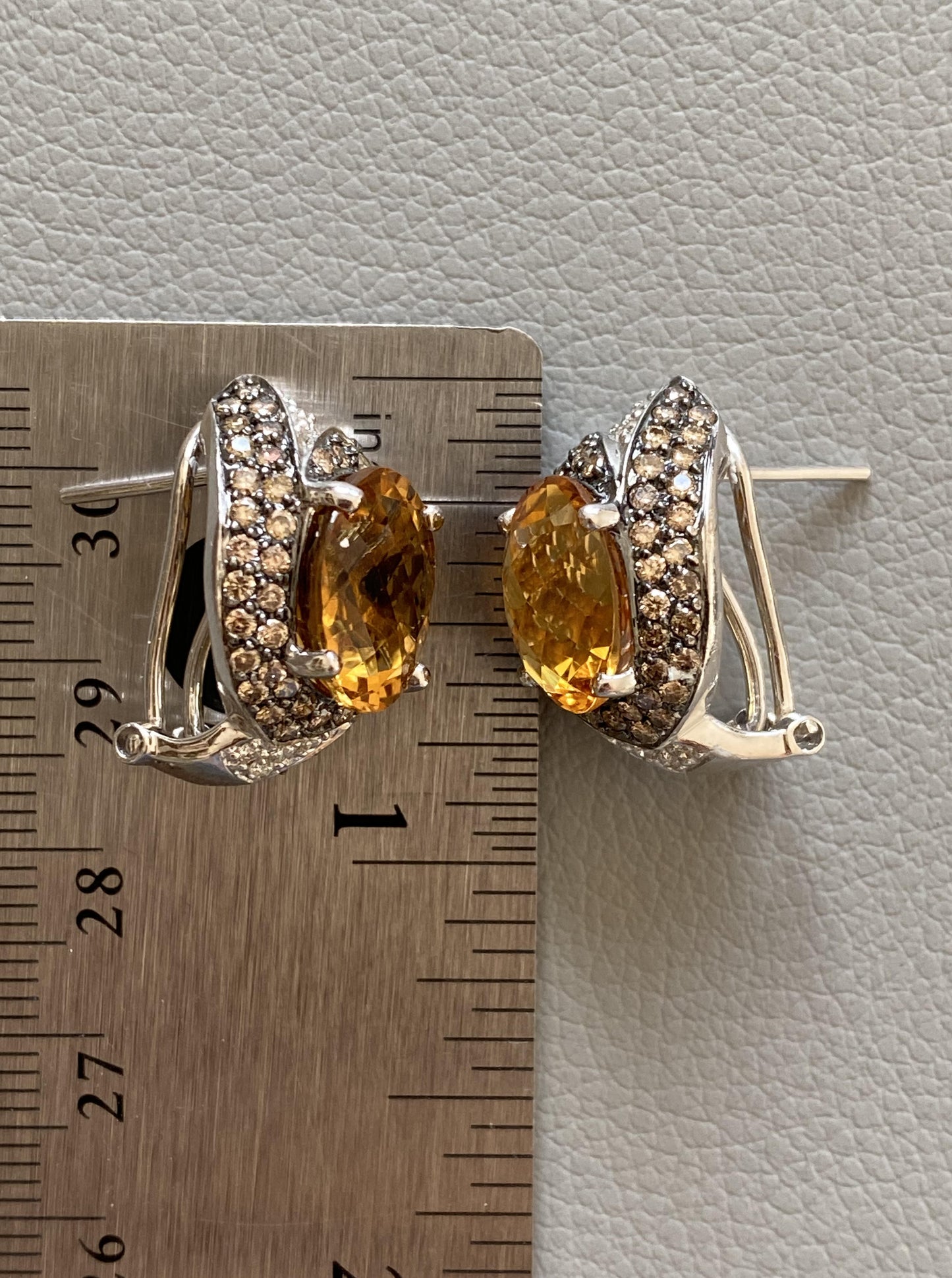 Vintage Citrine Earrings With Brown Diamond