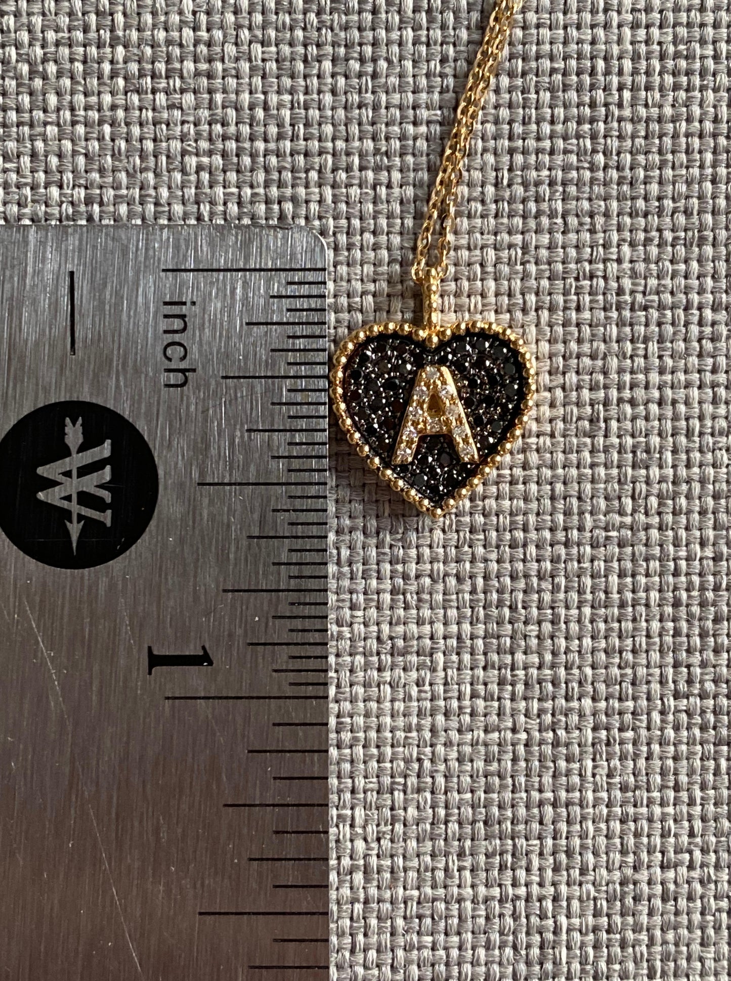 "A" Black Diamond Heart Necklace