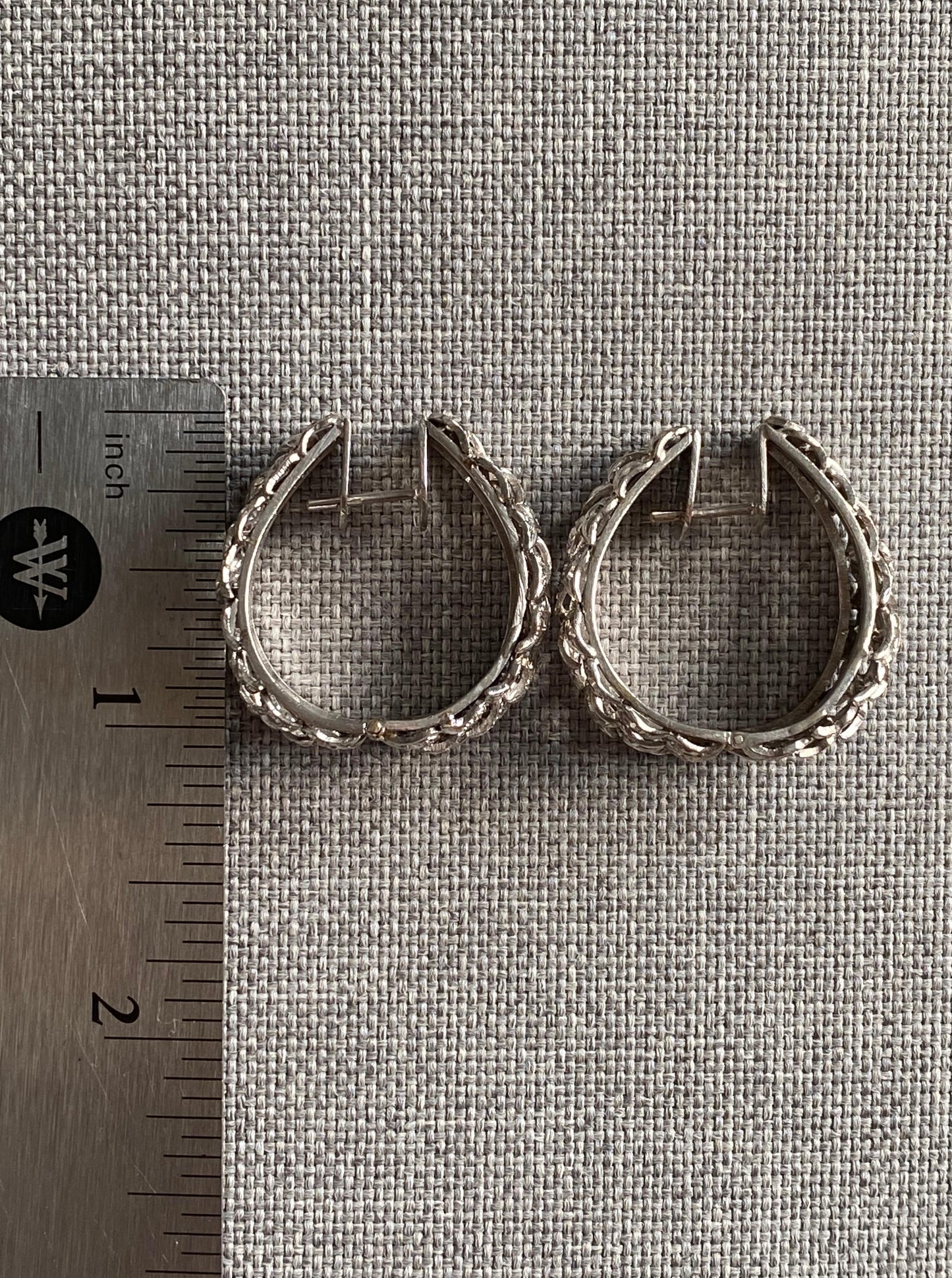 Large White Gold Leaf Design Hoops