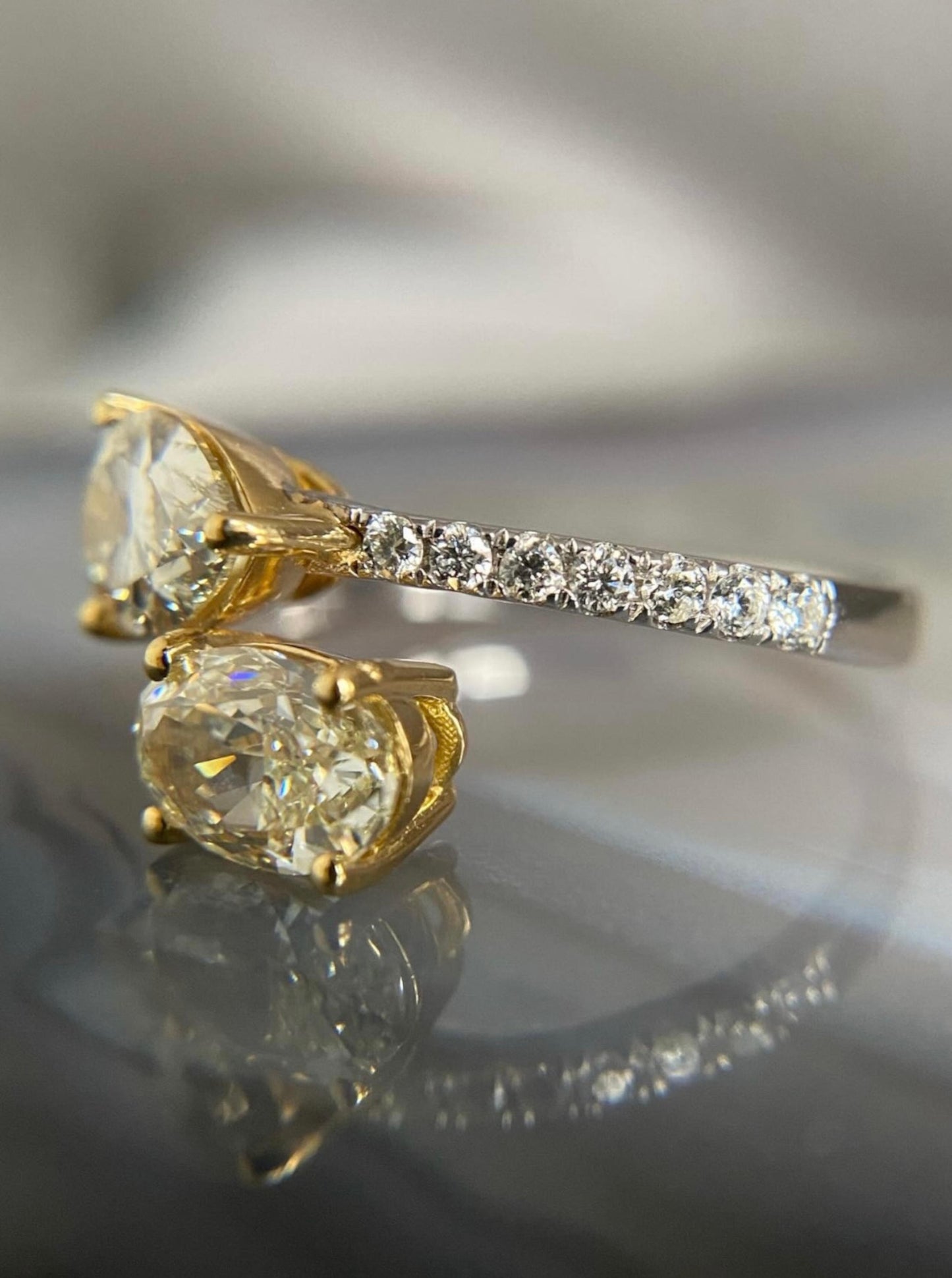 Yellow and White Diamond Toi et Moi Ring