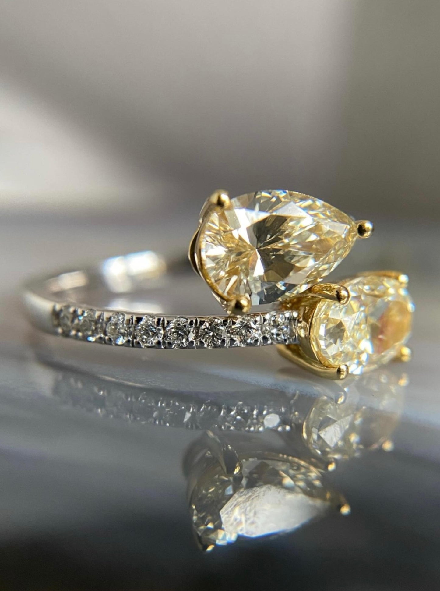 Yellow and White Diamond Toi et Moi Ring