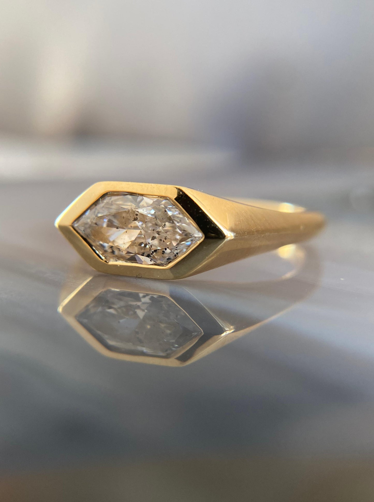 East West Hexagon Diamond Signet Ring