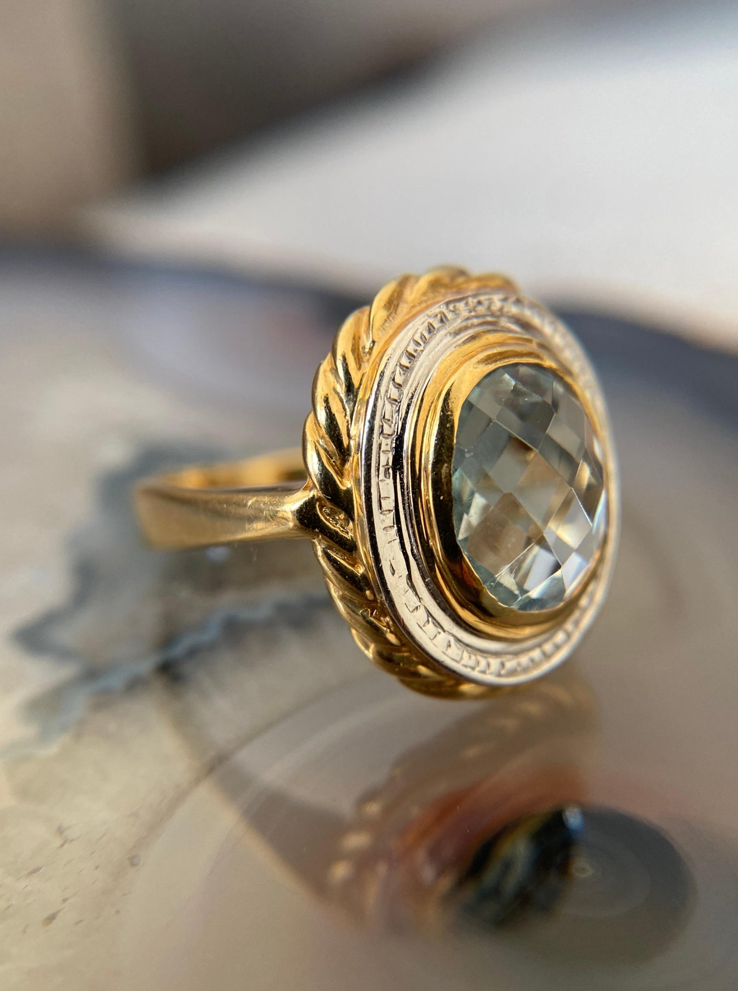 Estate Topaz Ring With Rope Halo