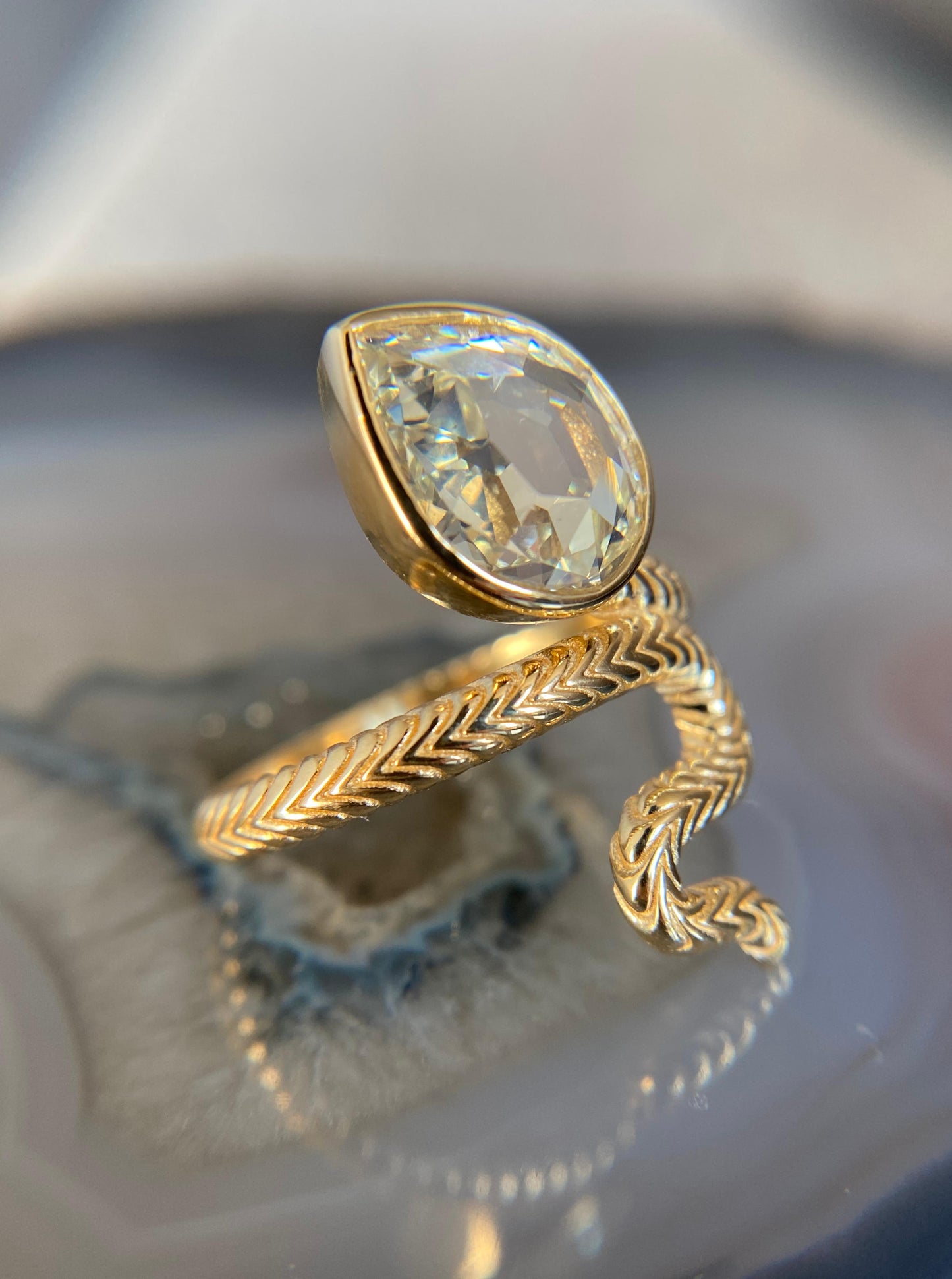 Pear Brilliant Diamond Snake Ring