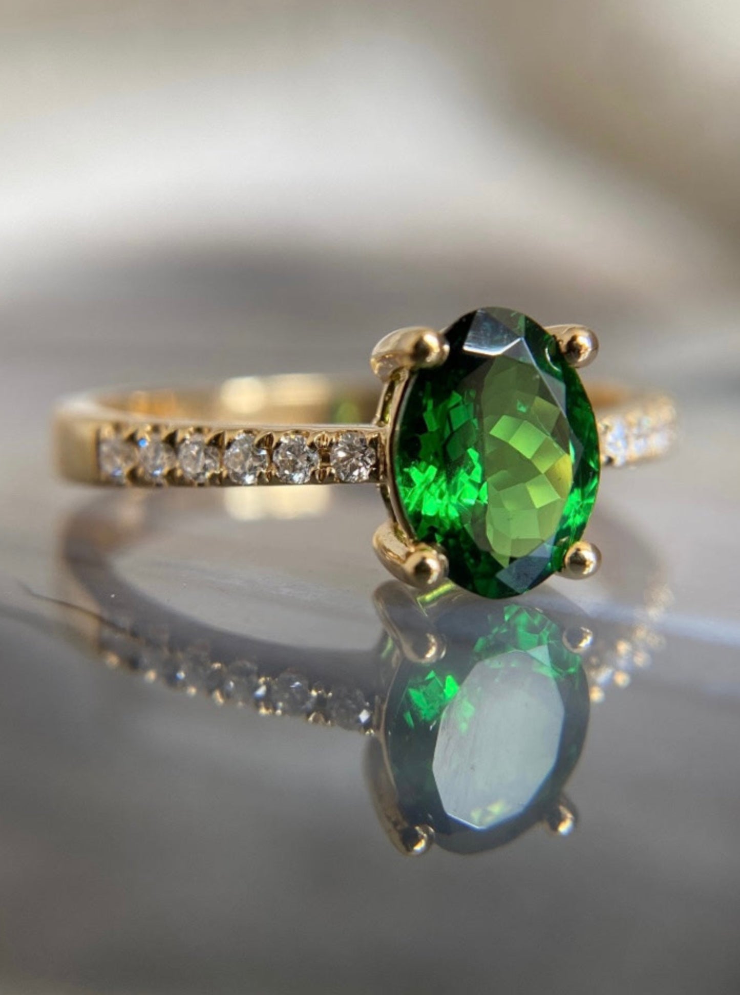 Tsavorite & Diamond Ring