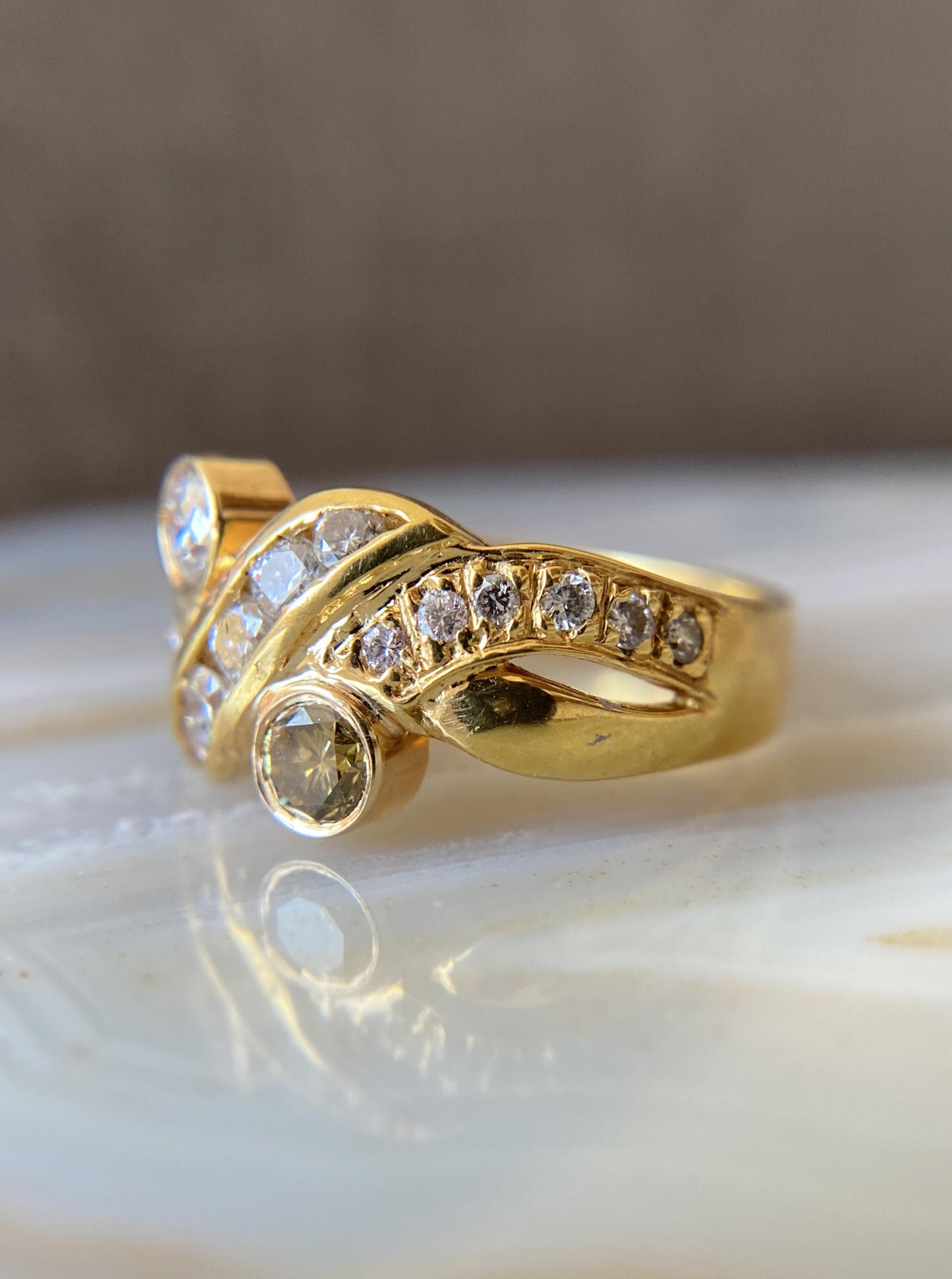 Vintage Green & White Diamond Ring