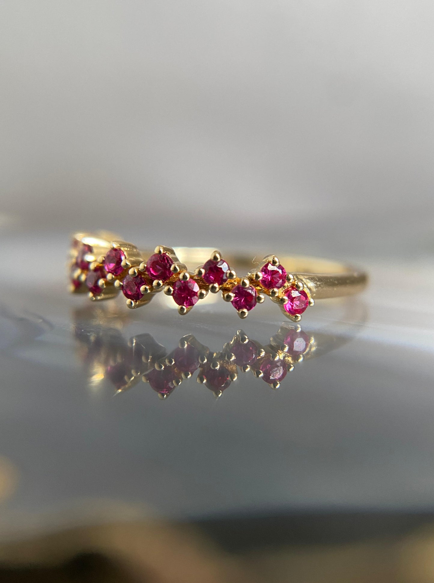 Up and Down Ruby Cluster Ring