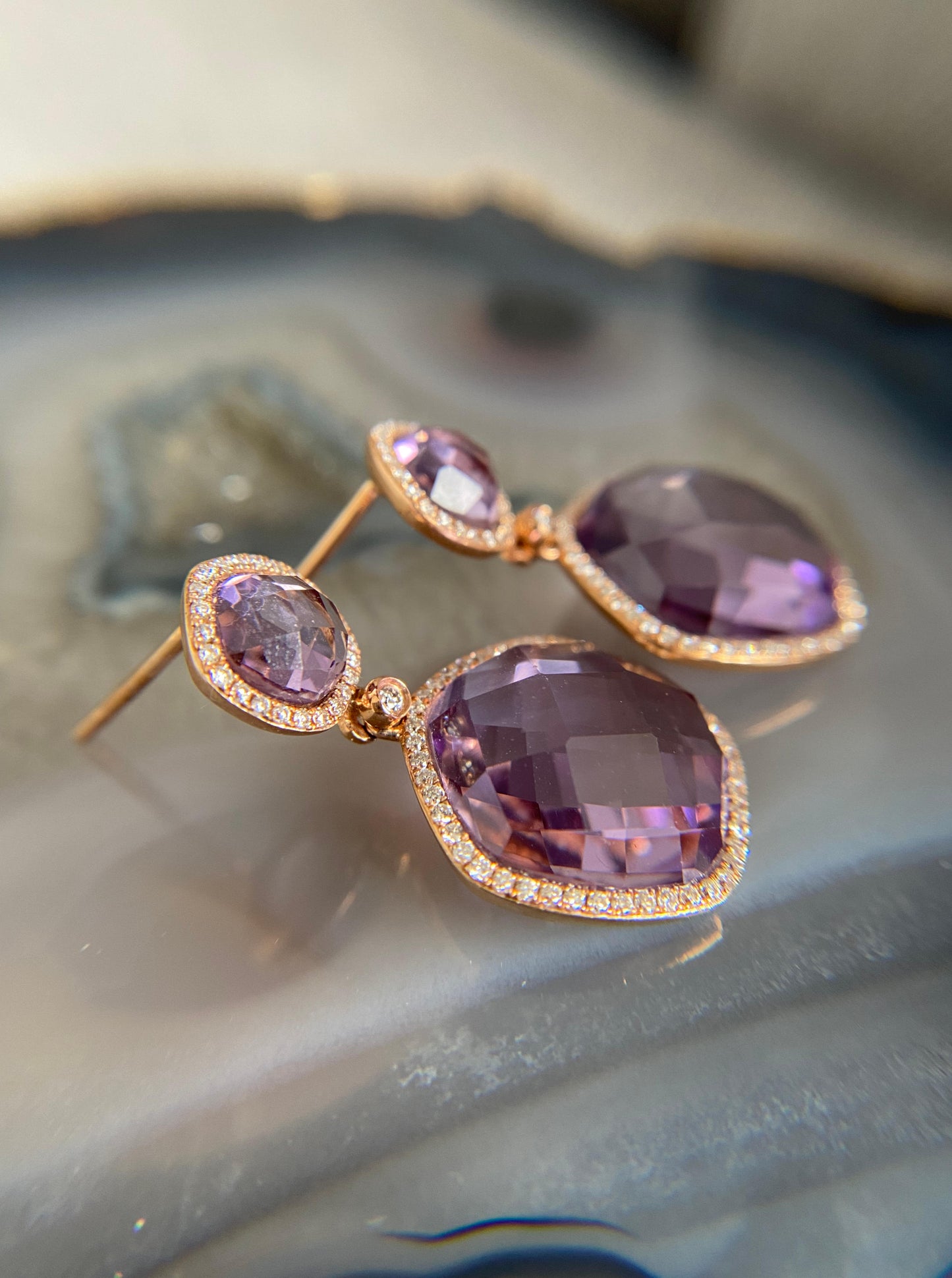 Double Rose Cut Amethyst Earrings