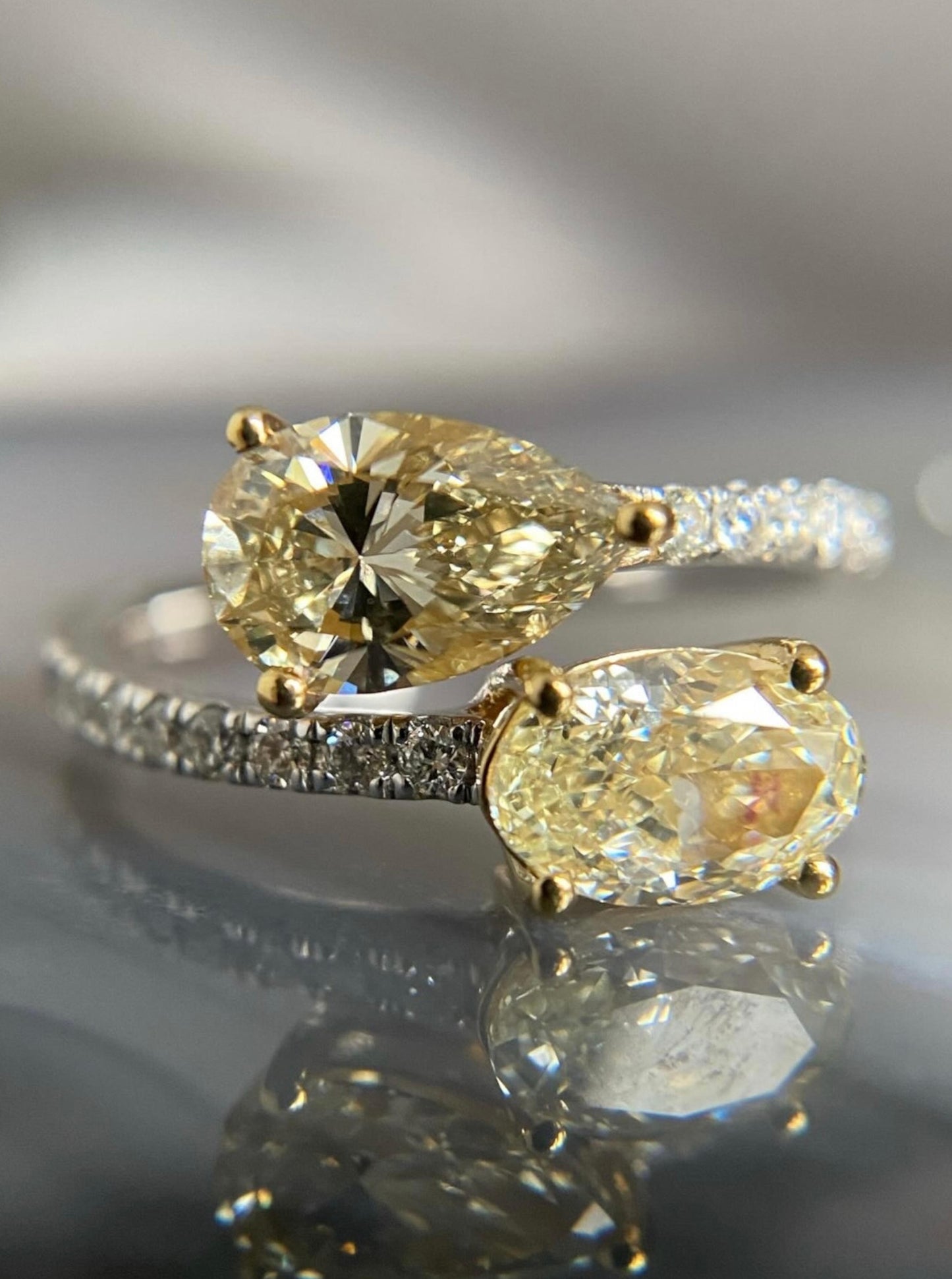 Yellow and White Diamond Toi et Moi Ring