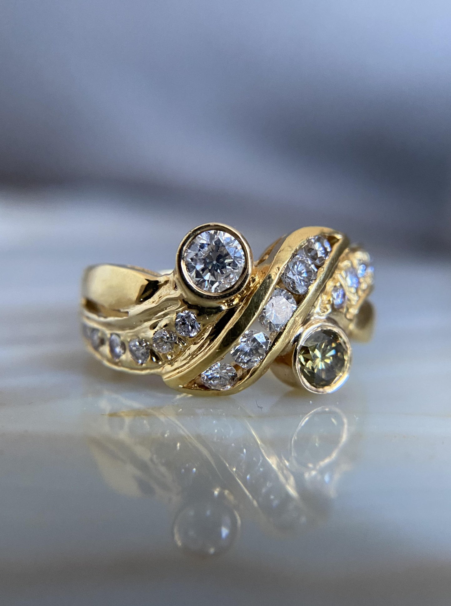 Vintage Green & White Diamond Ring
