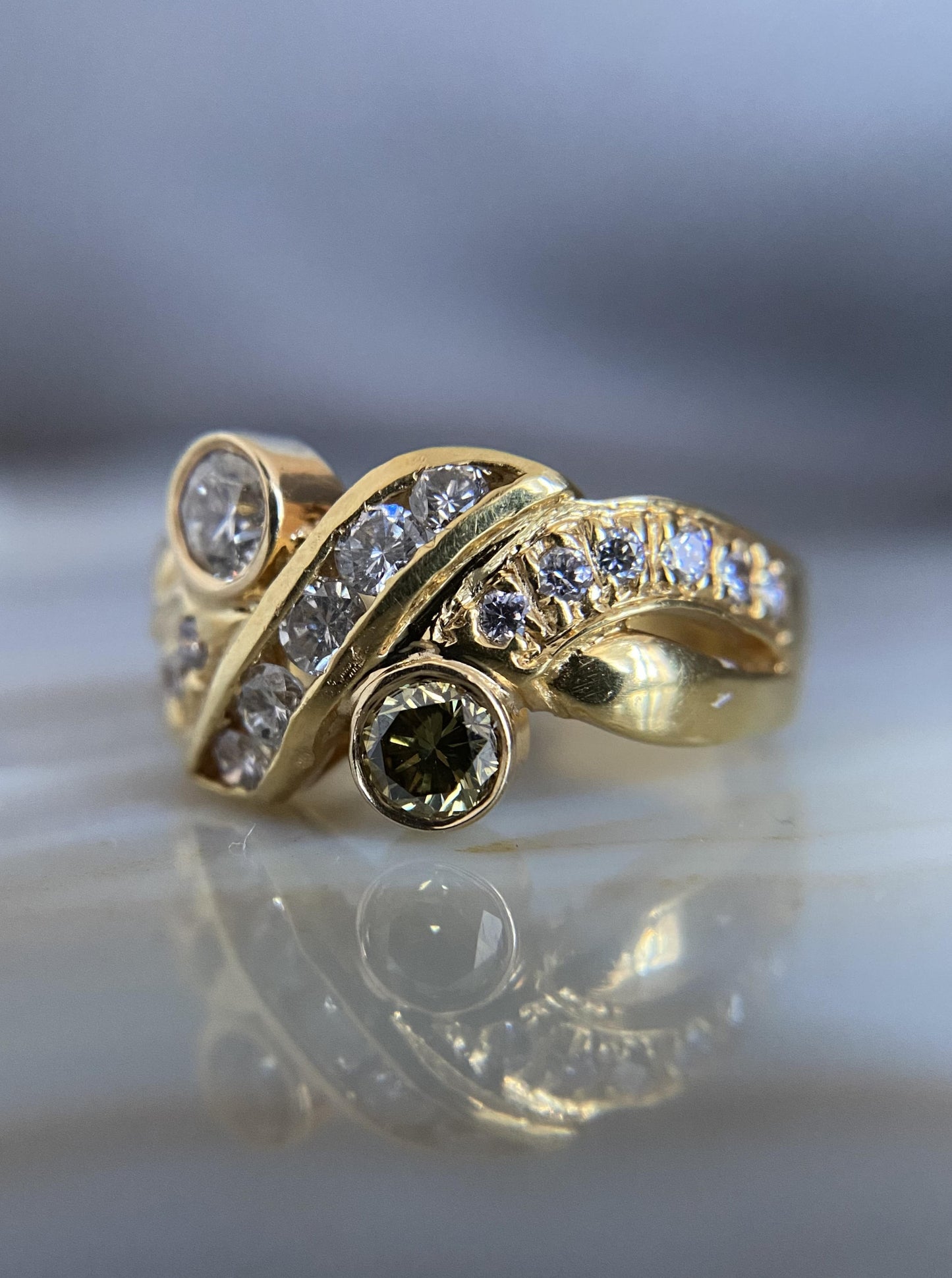 Vintage Green & White Diamond Ring