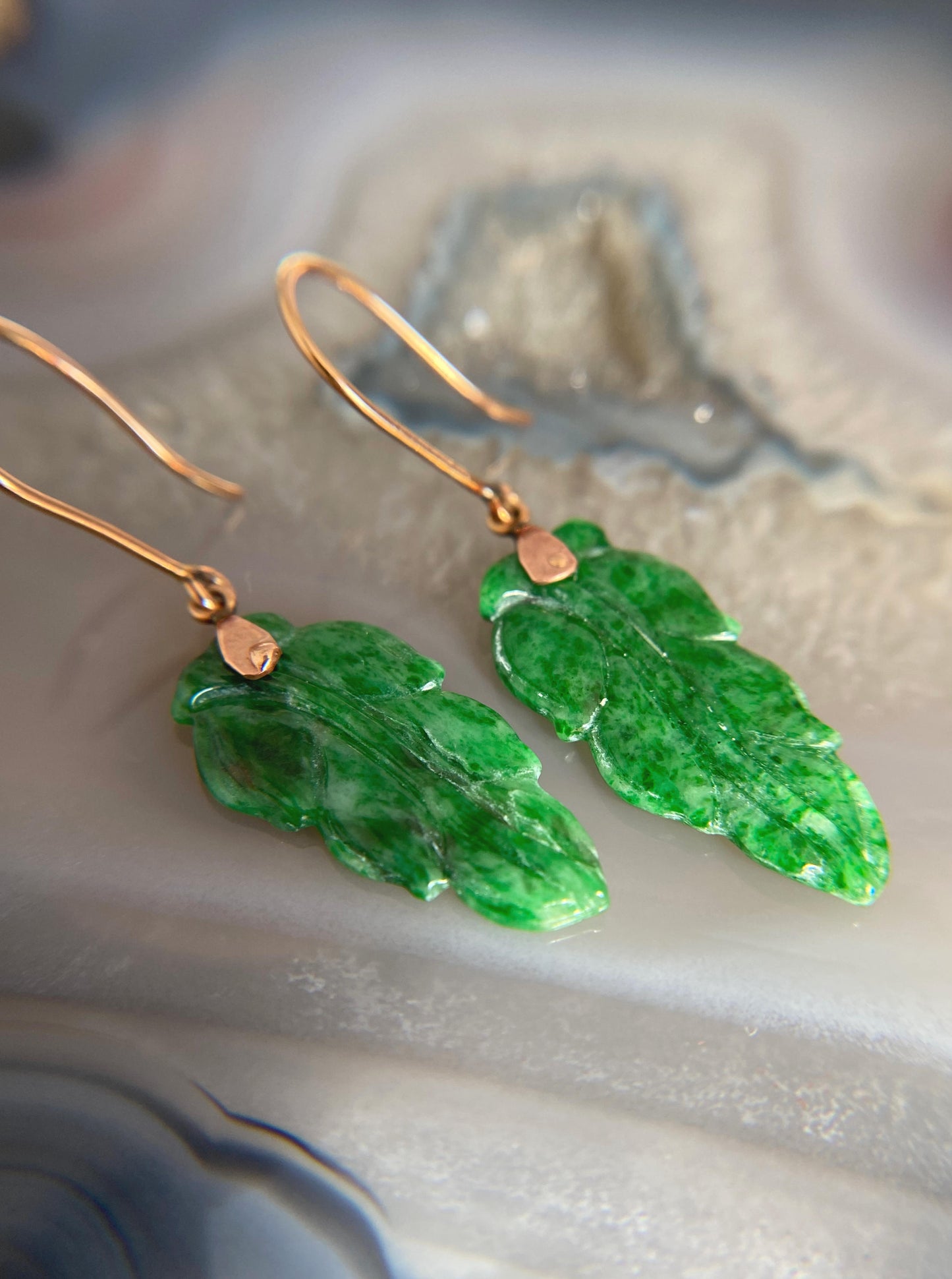 Vintage Leaf Jade Earrings