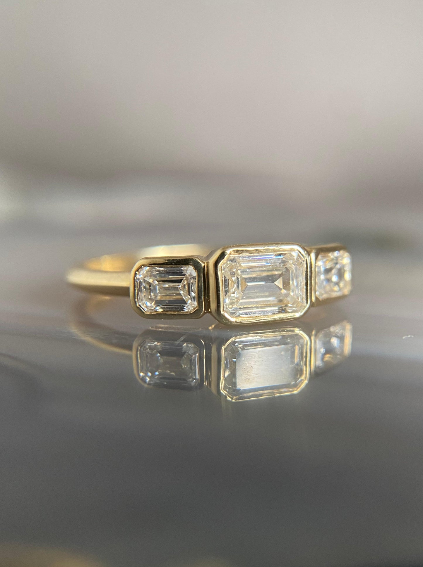 East West Emerald Cut Diamond Ring