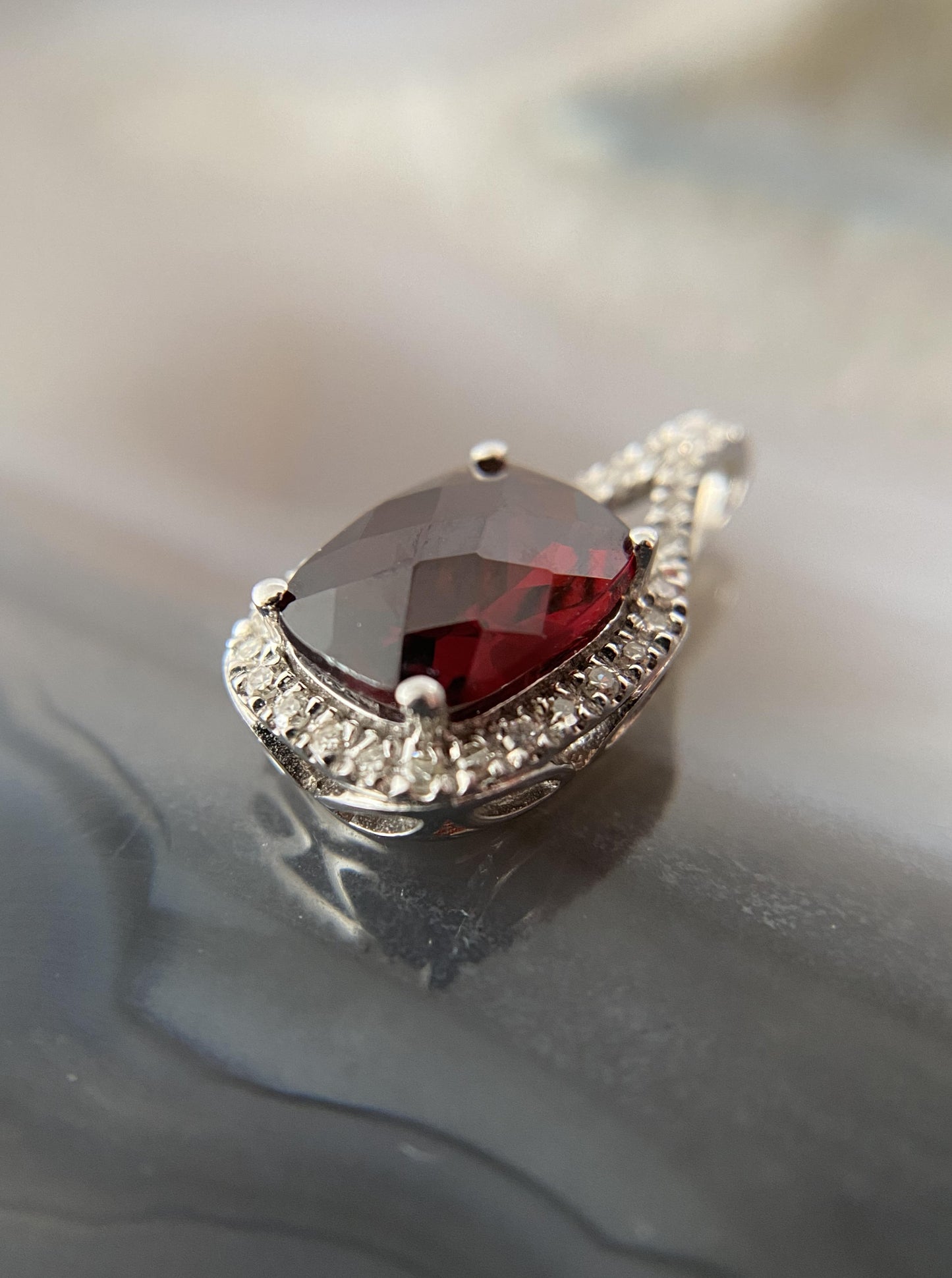 Garnet Pendant With Diamond Halo