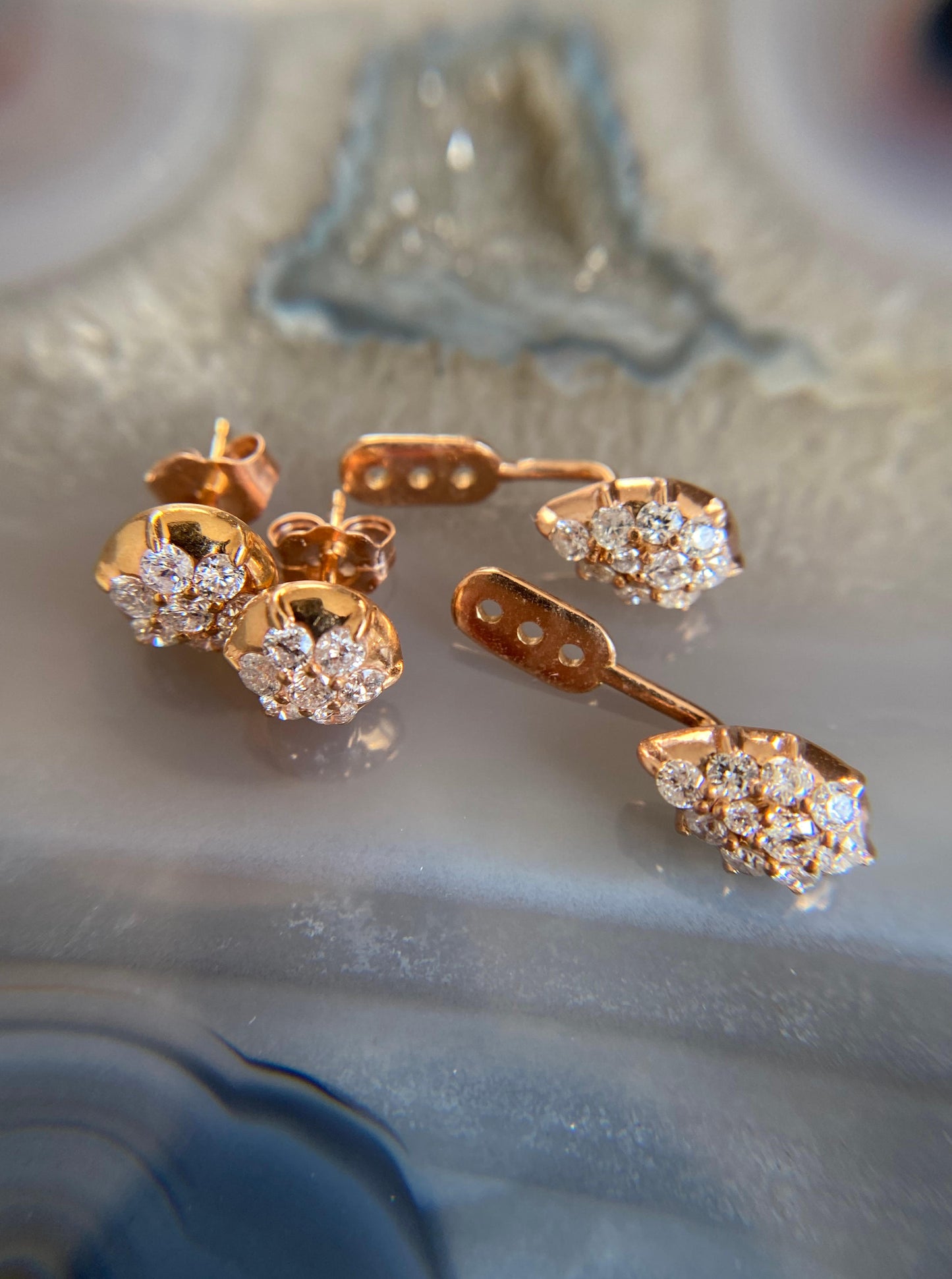 Rose Gold Diamond Jacket Earrings