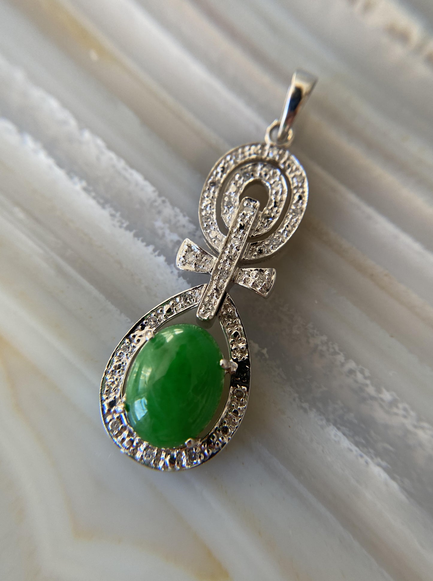 Estate Diamond & Jade Pendant