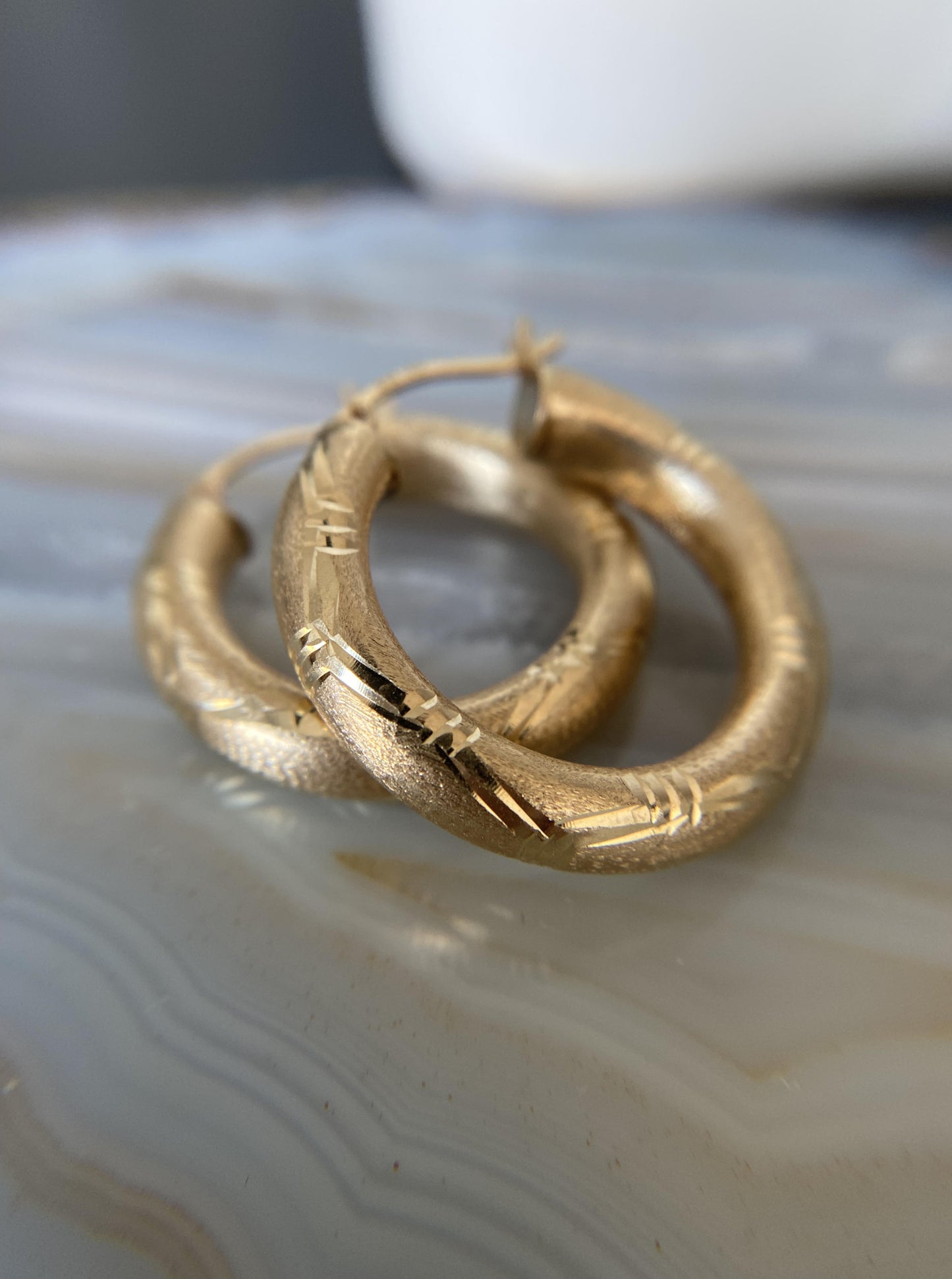 Vintage Inspired Diamond Cut Hoops