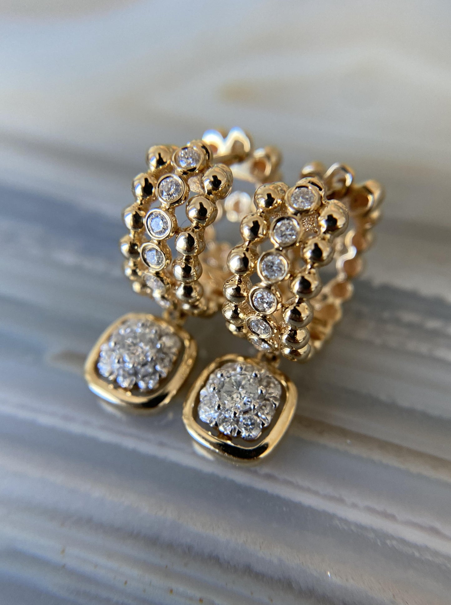 Beaded Drop Diamond Huggies