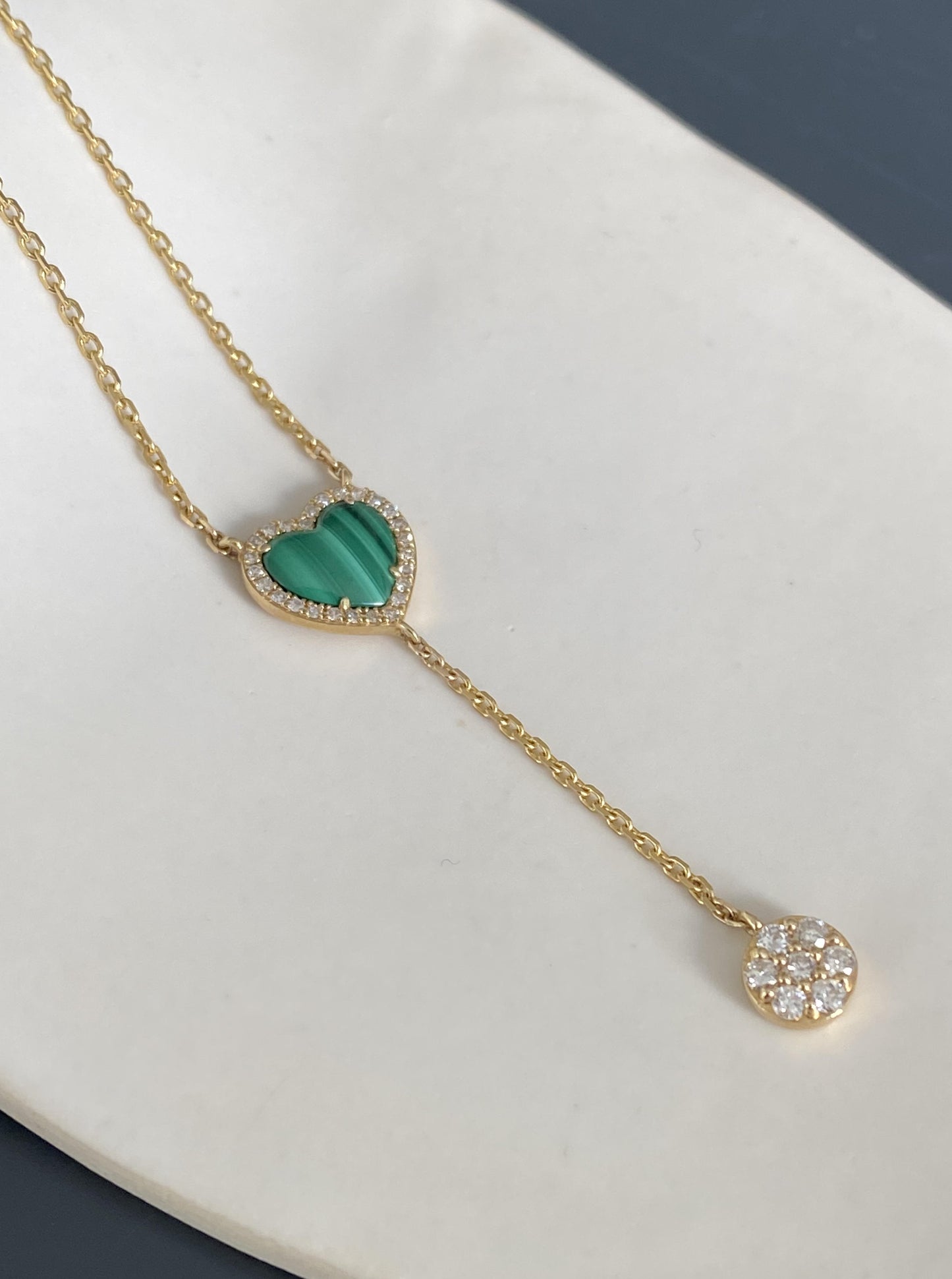 Malachite Heart Lariat Necklace