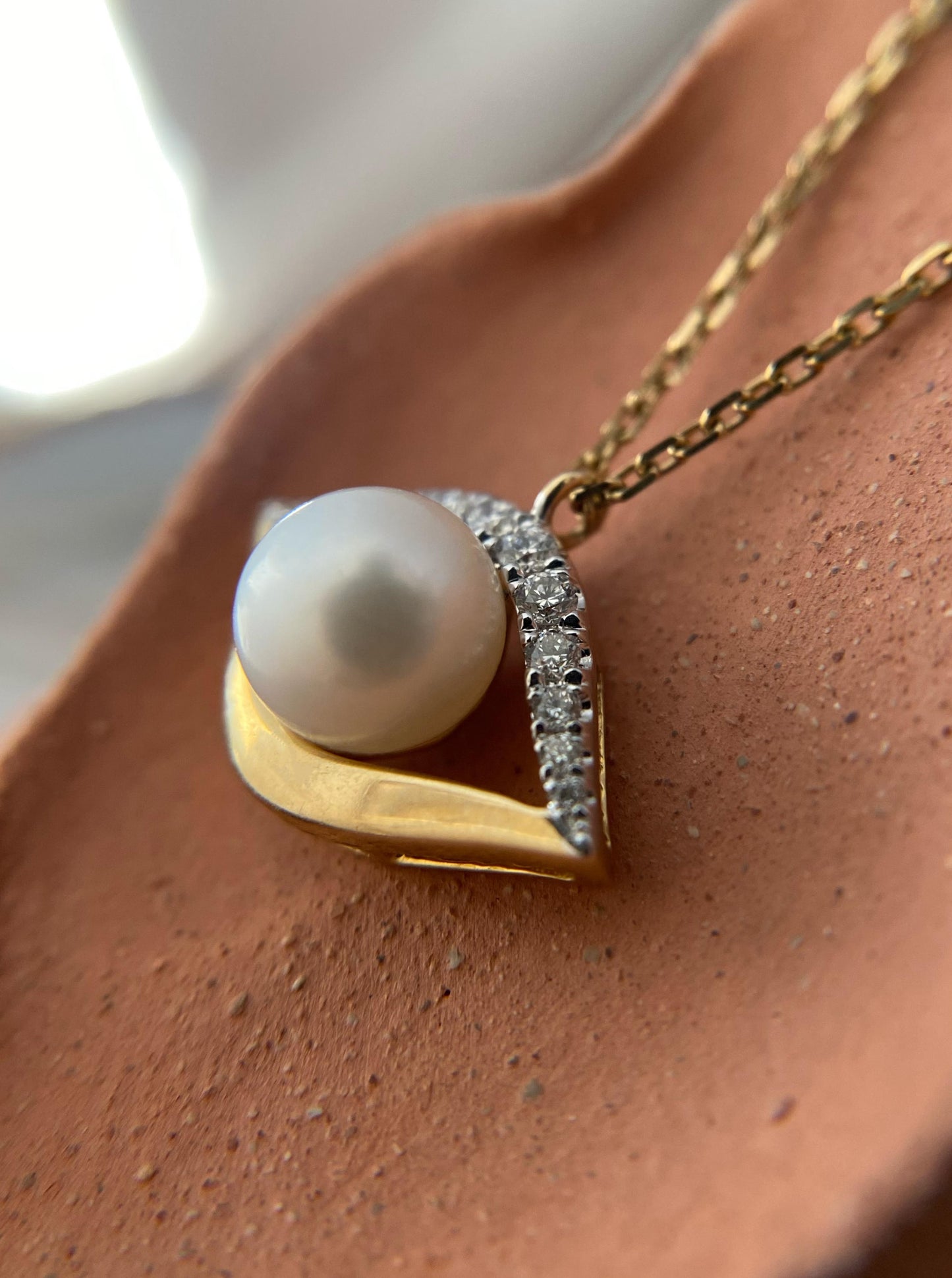 Pearl Evil Eye Diamond Necklace